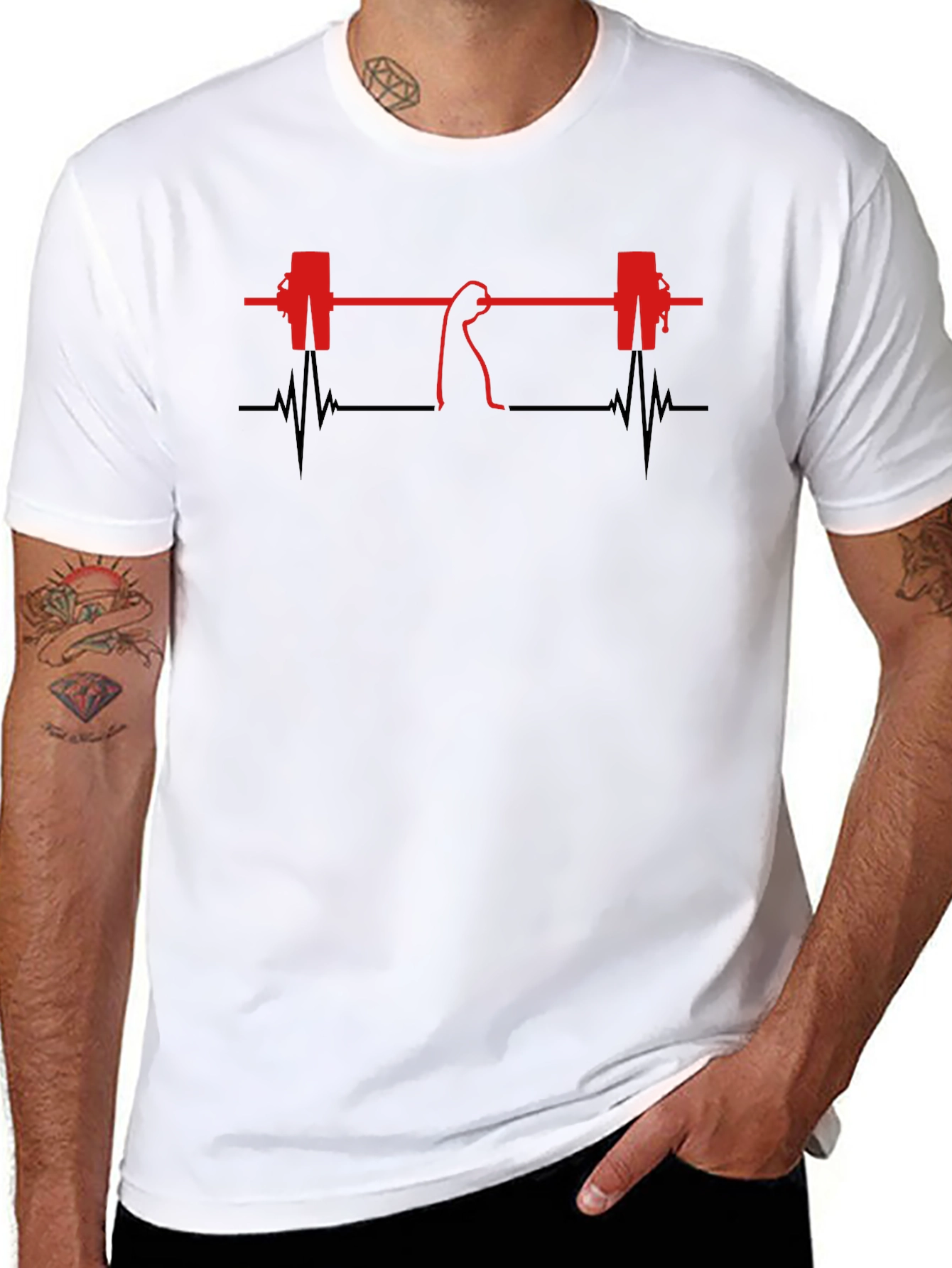 Weightlifting Heartbeat Graphic T-Shirt - Black