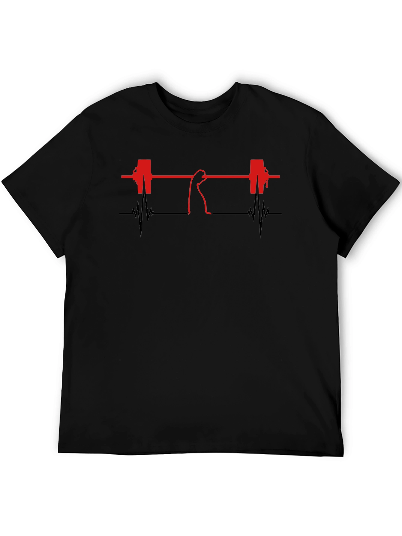 Weightlifting Heartbeat Graphic T-Shirt - Black