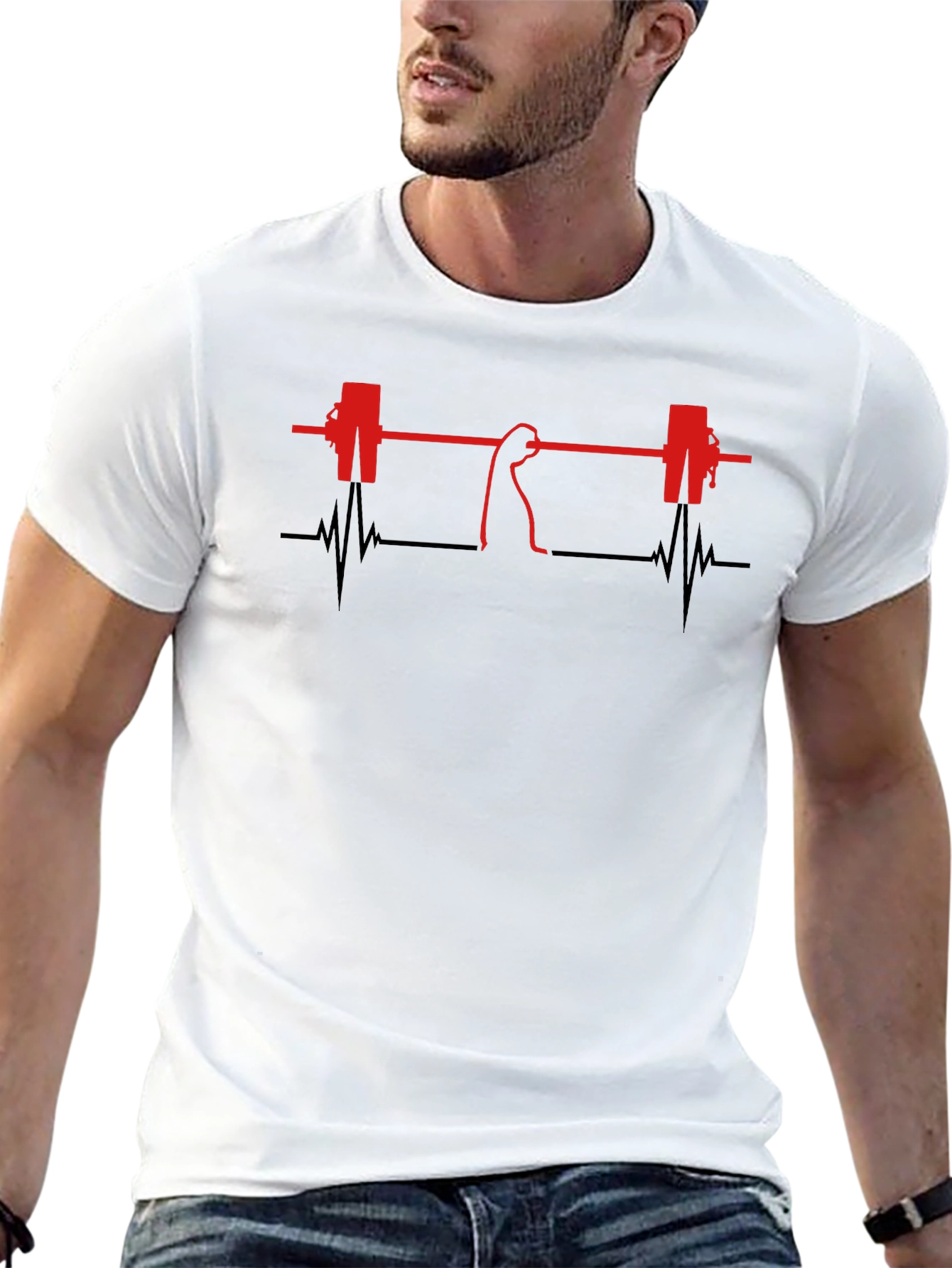 Weightlifting Heartbeat Graphic T-Shirt - Black