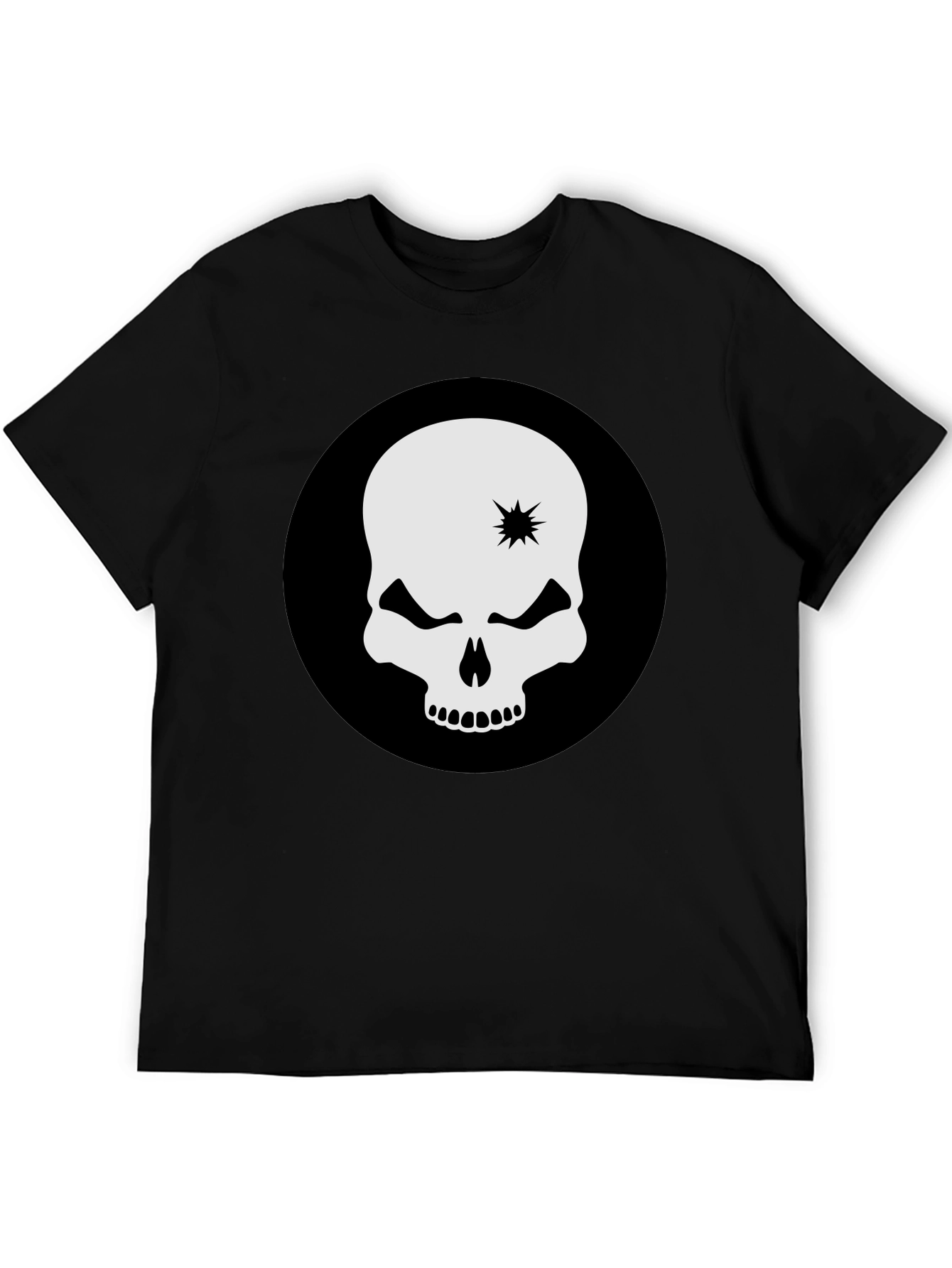 Skull Graphic Tee - Bold Black Crew Neck T-Shirt