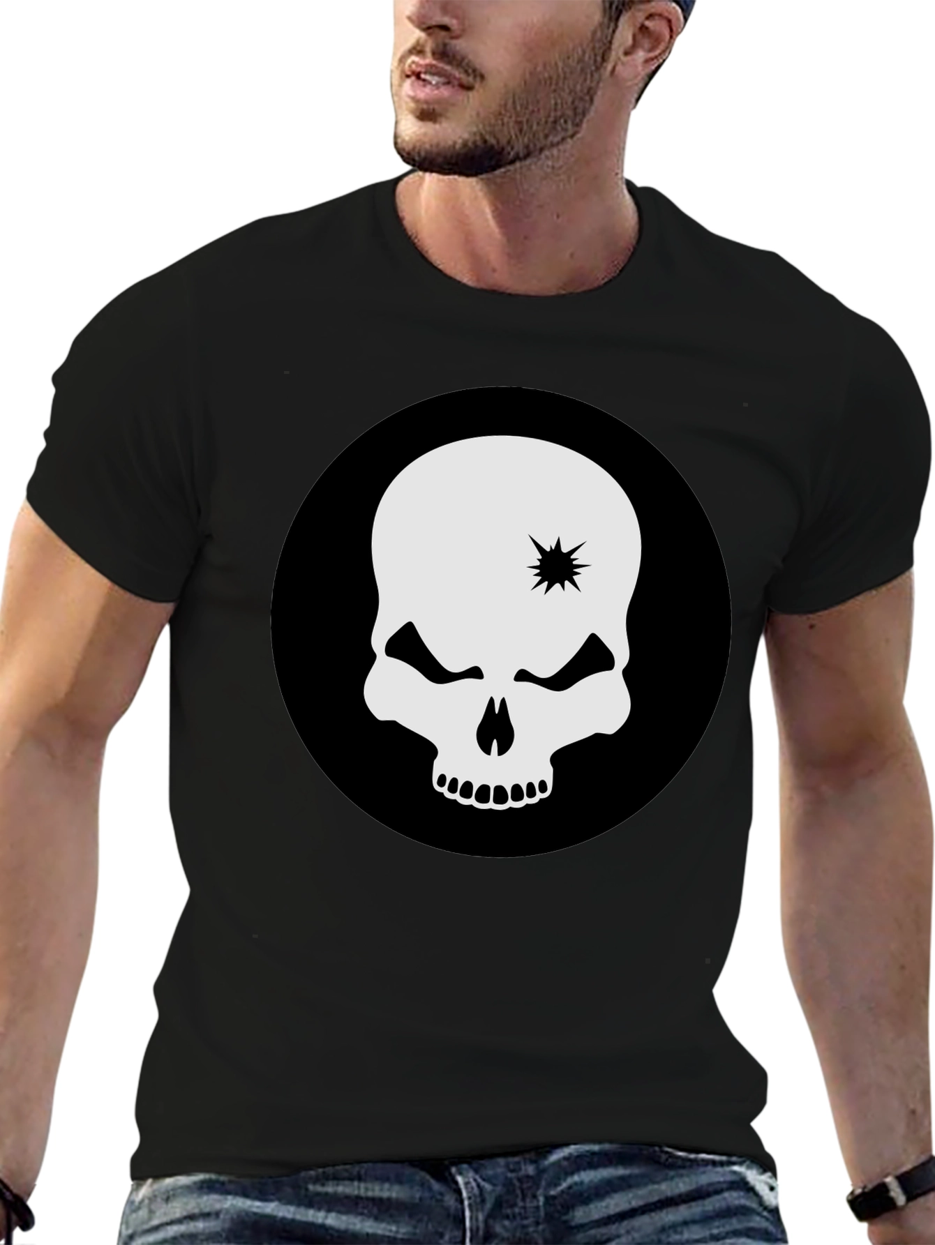 Skull Graphic Tee - Bold Black Crew Neck T-Shirt