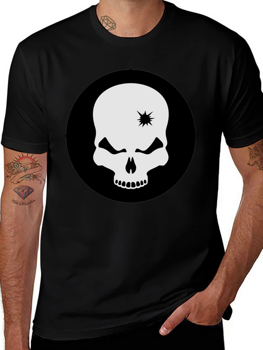 Skull Graphic Tee - Bold Black Crew Neck T-Shirt