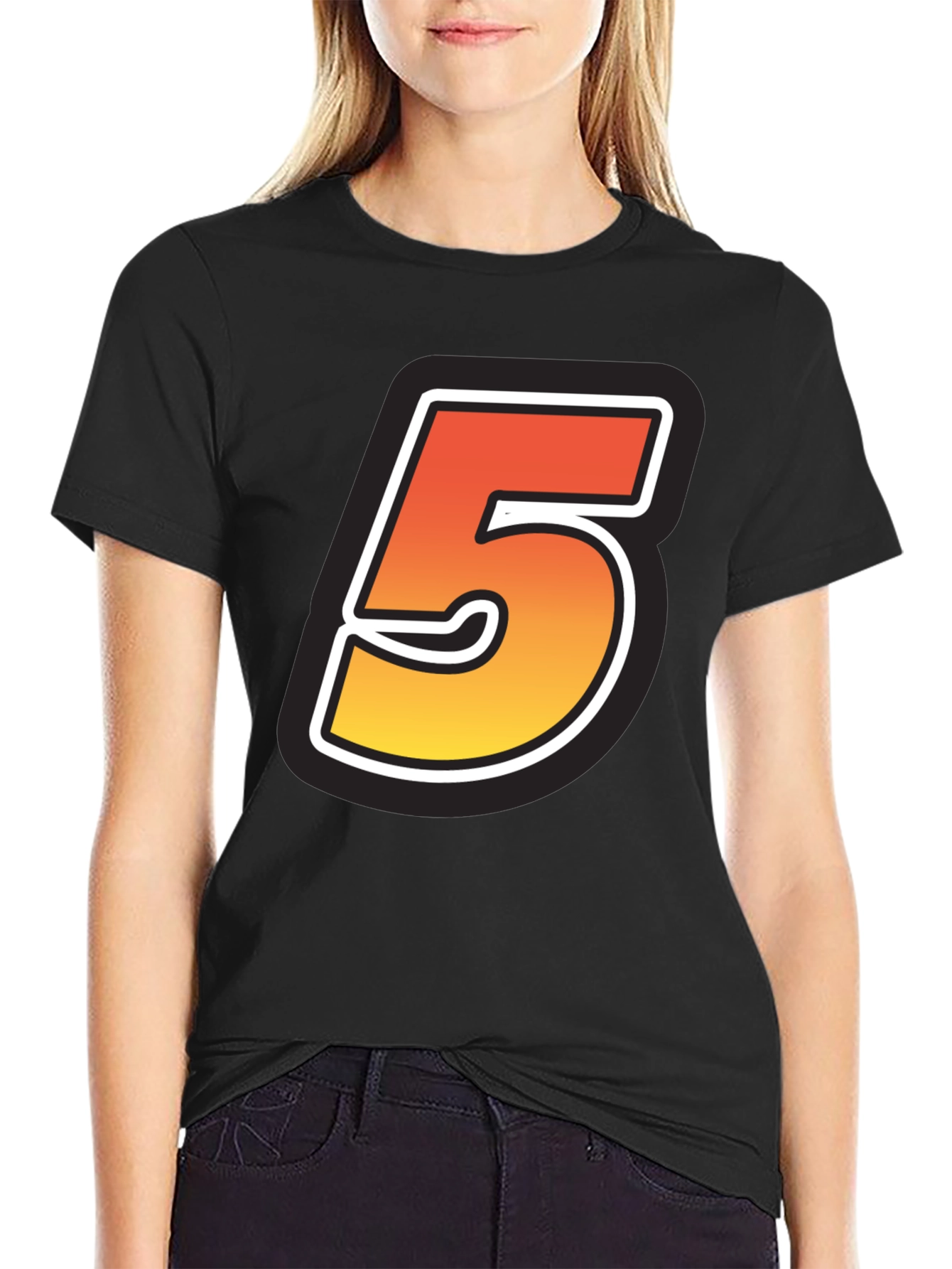 Number 5 Graphic Tee - Black Cotton Blend