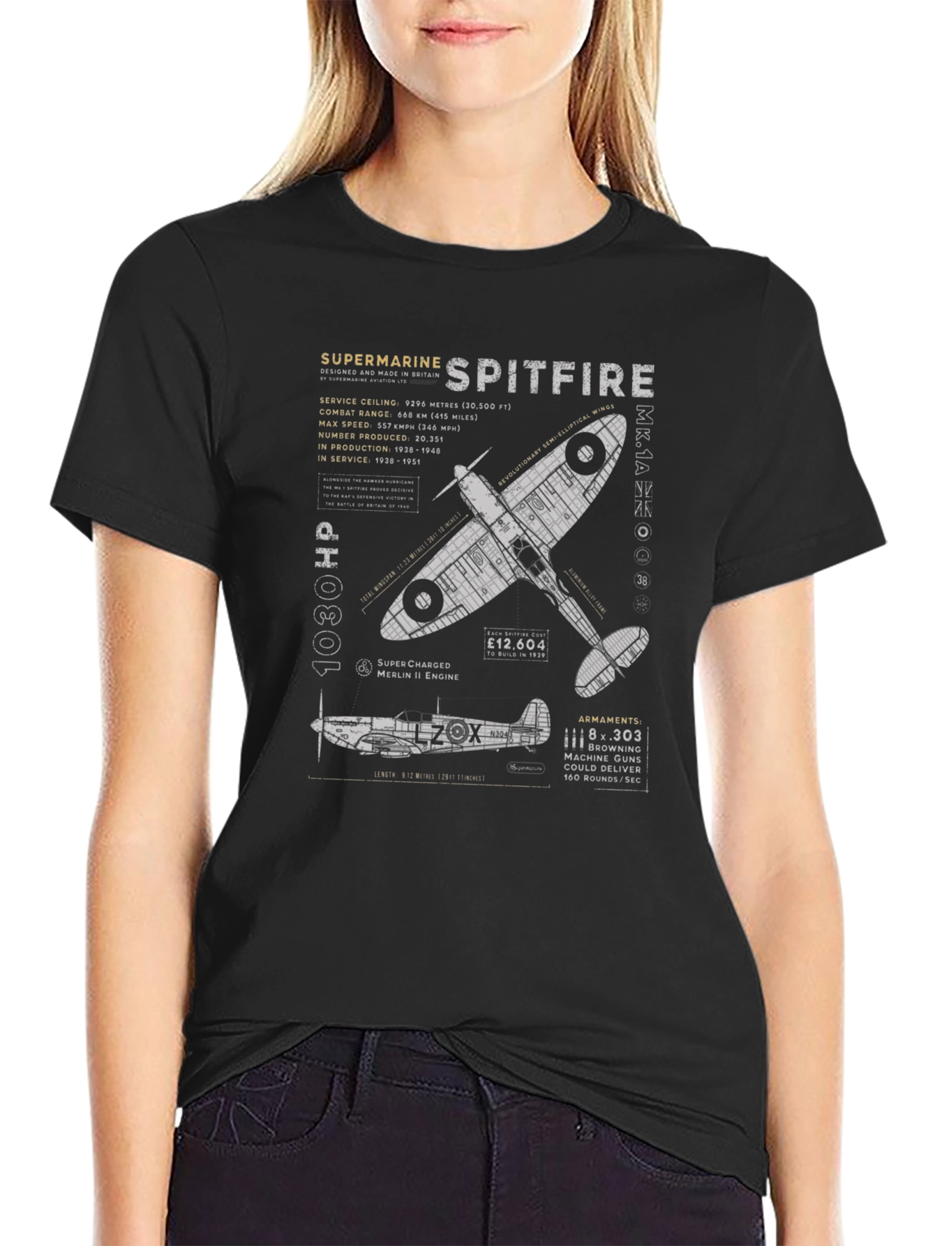 Spitfire Blueprint Graphic Tee - Aviation History T-Shirt