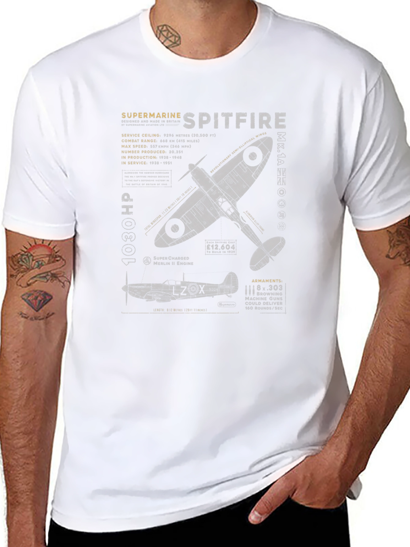 Spitfire Blueprint Graphic Tee - Aviation History T-Shirt