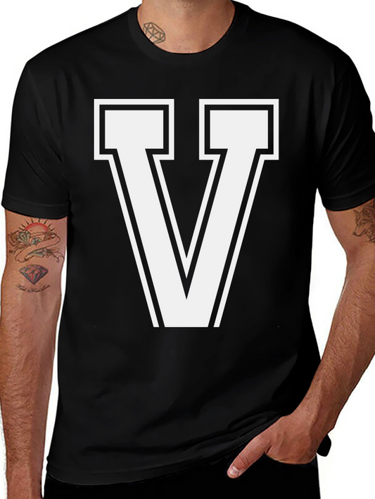Bold Letter V Graphic T-Shirt - Casual Style