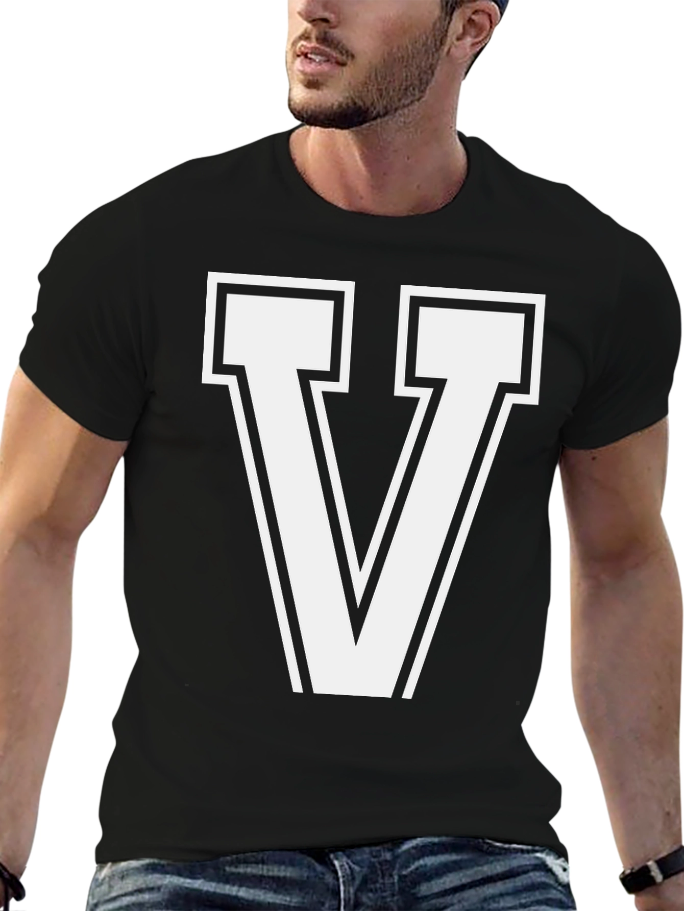 Bold Letter V Graphic T-Shirt - Casual Style