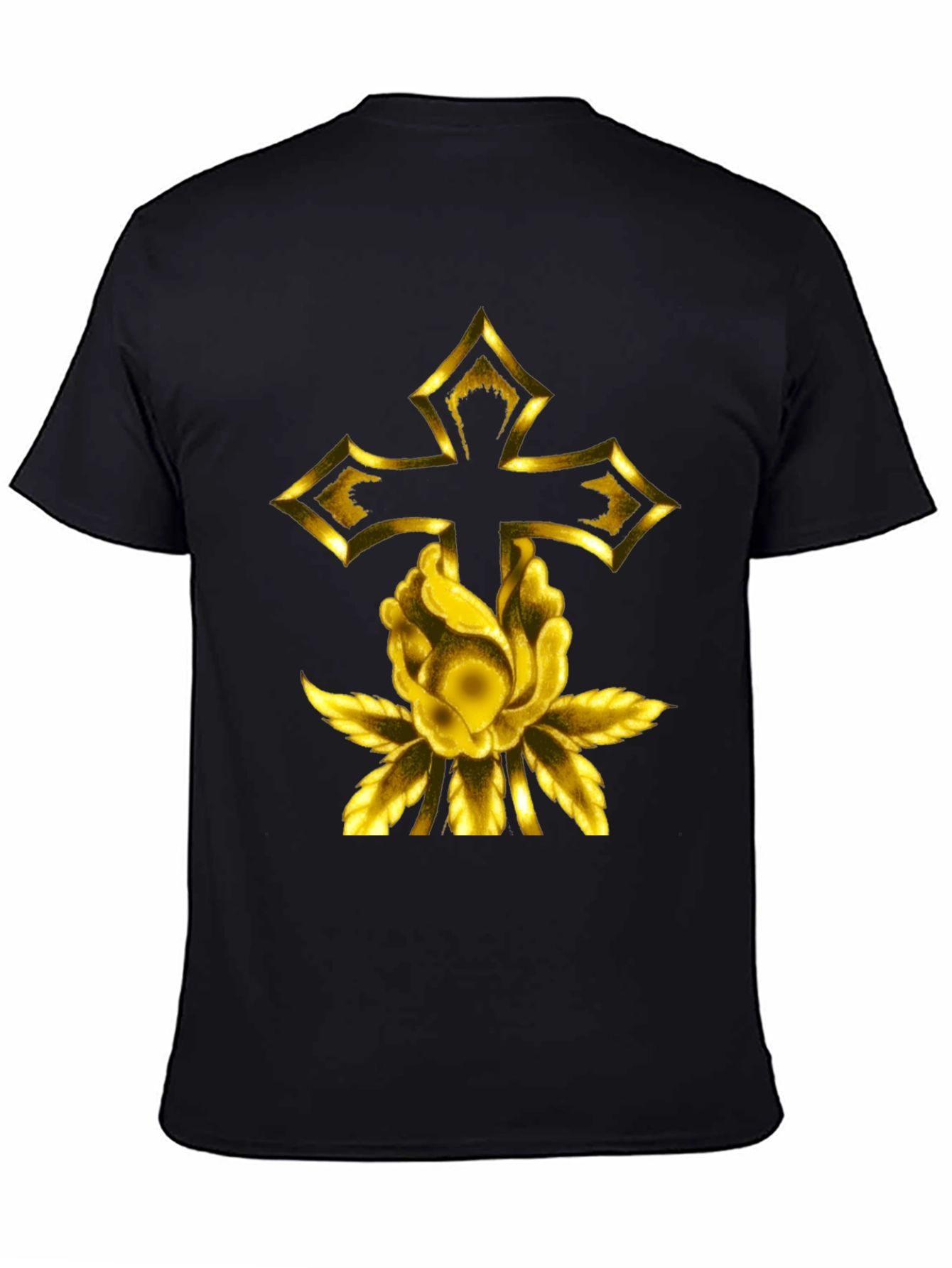 Gold Cross & Rose Black T-Shirt
