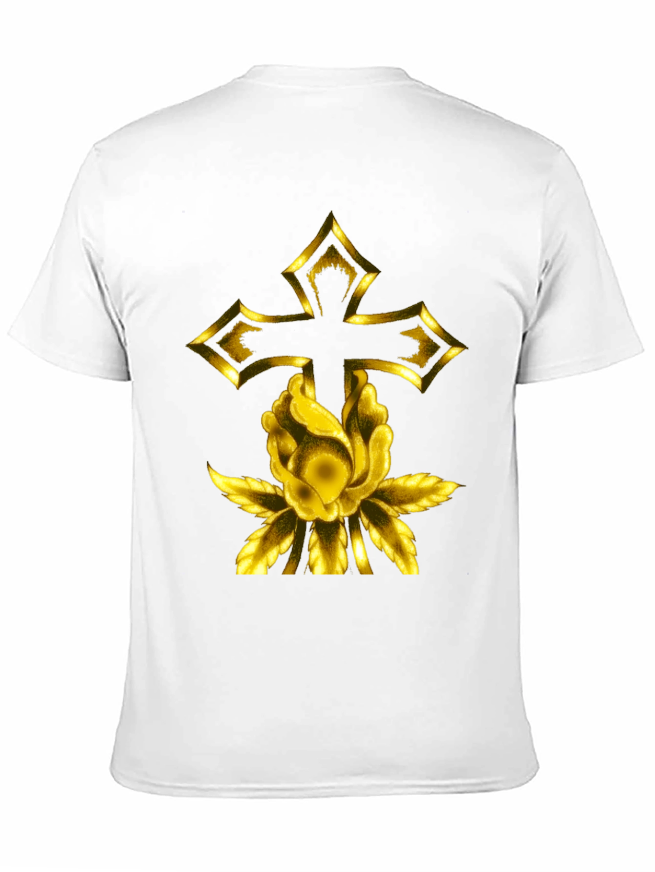 Gold Cross & Rose Black T-Shirt