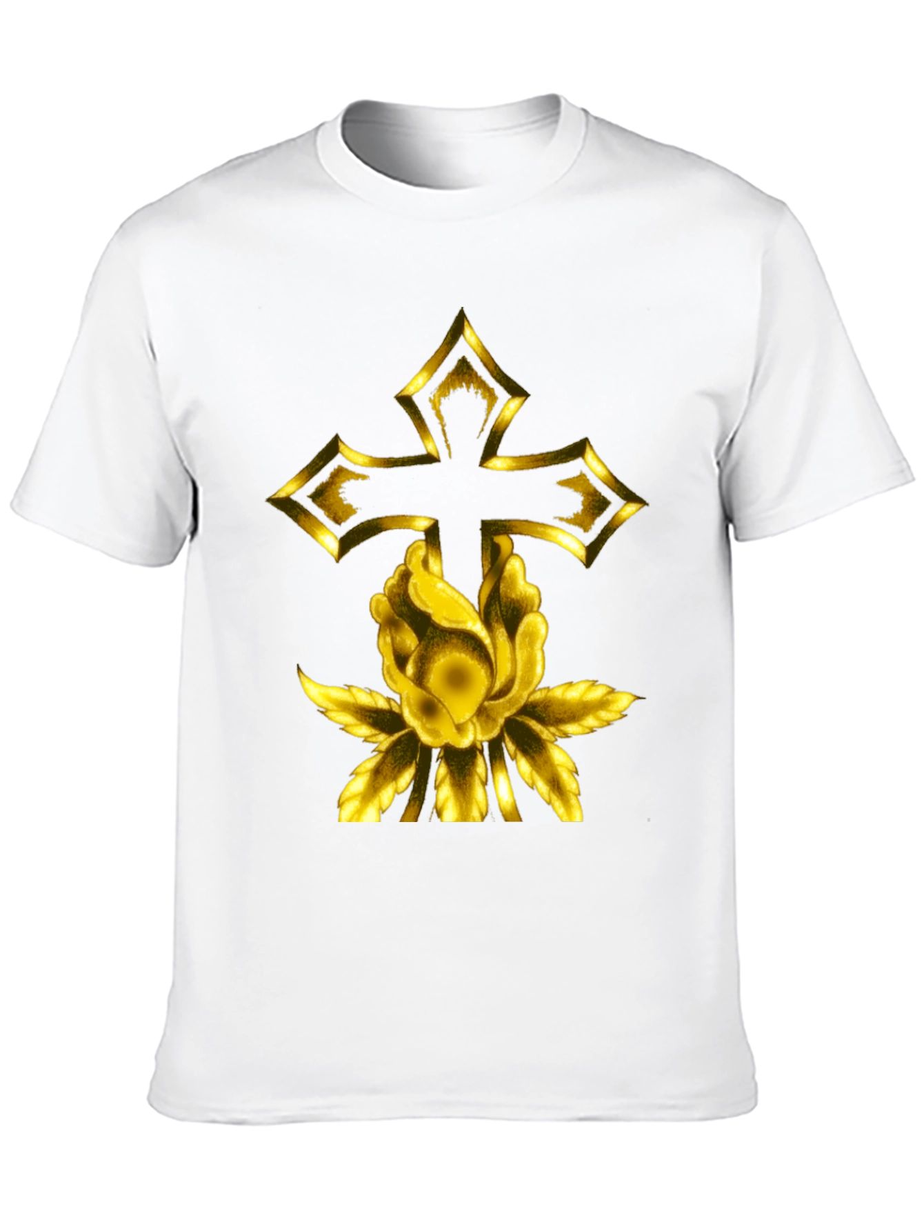 Gold Cross & Rose Black T-Shirt
