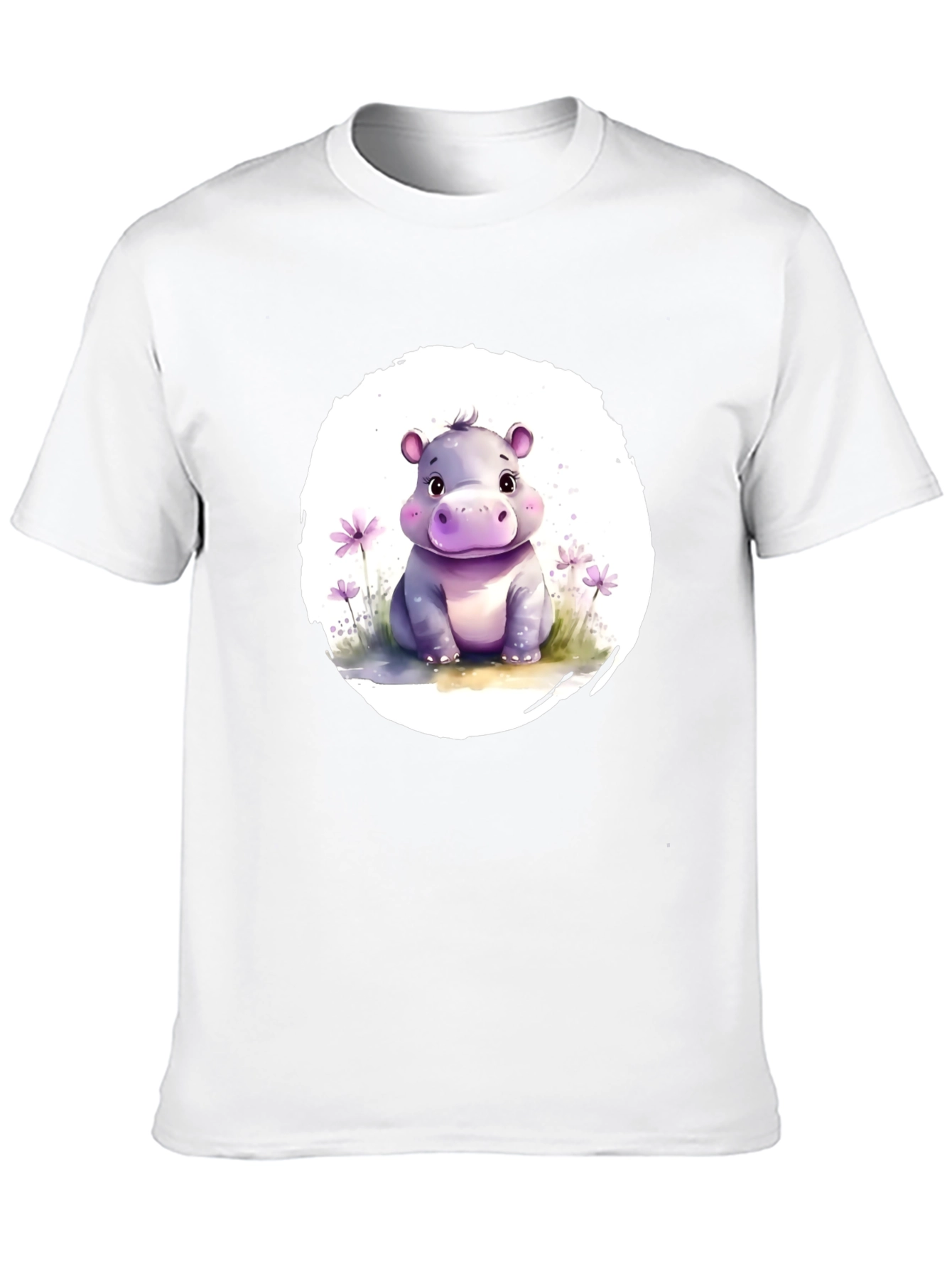 Cute Hippo Graphic Tee - Soft Black Cotton T-Shirt