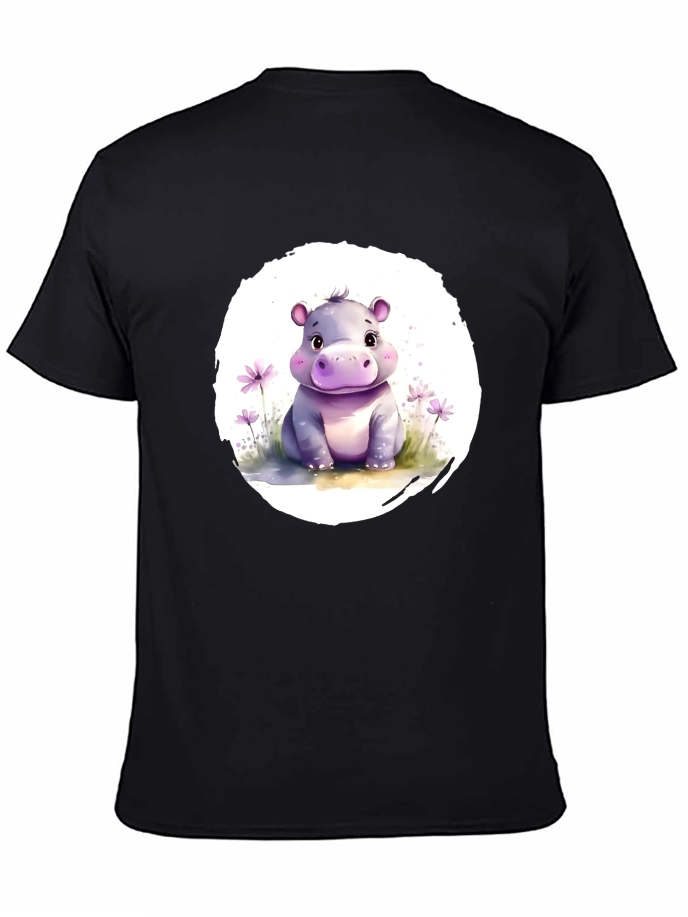 Cute Hippo Graphic Tee - Soft Black Cotton T-Shirt