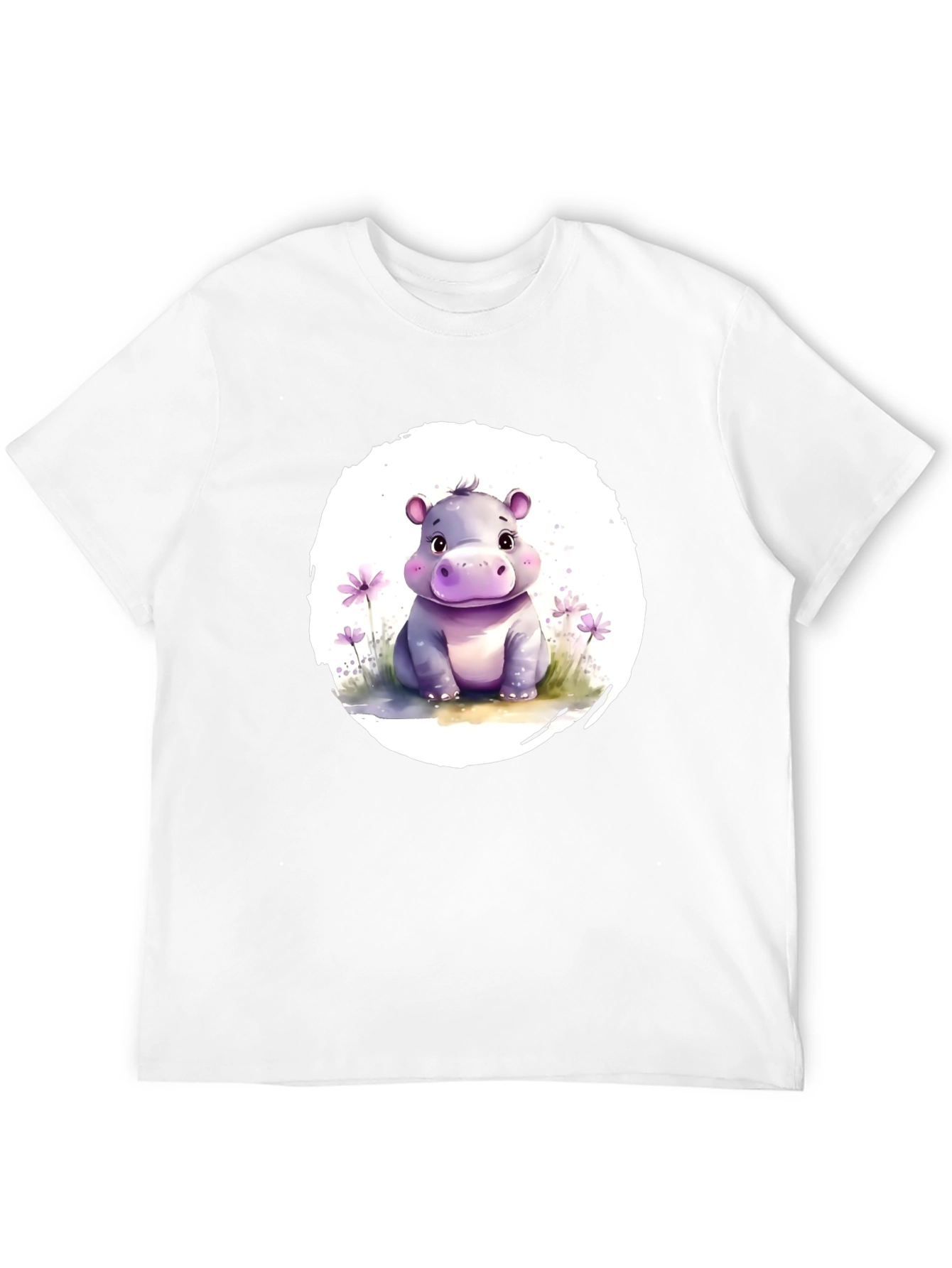 Cute Hippo Graphic Tee - Soft Black Cotton T-Shirt