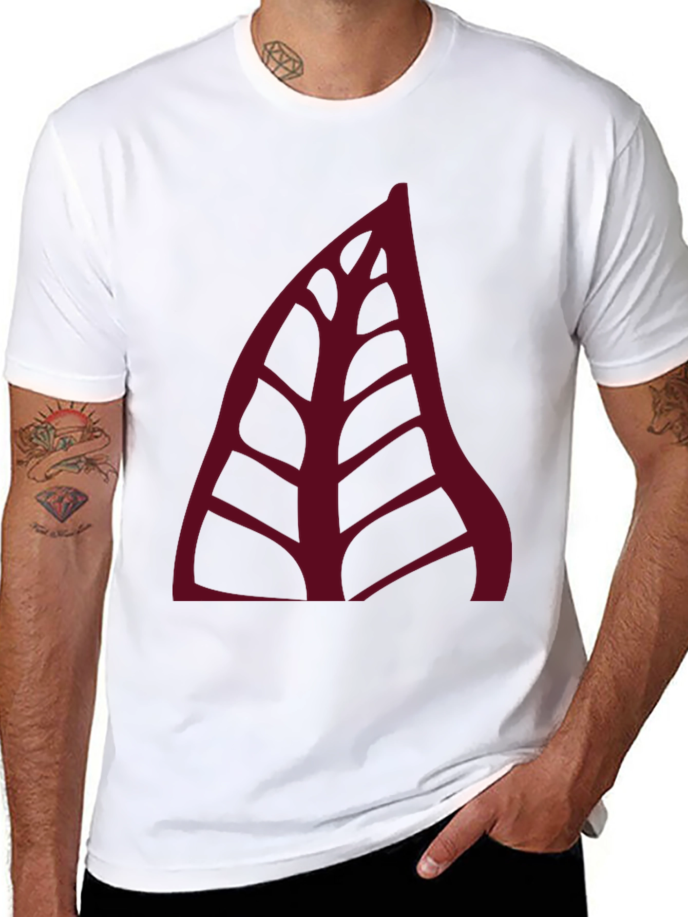 Mens Black T-shirt with Abstract Leaf Design