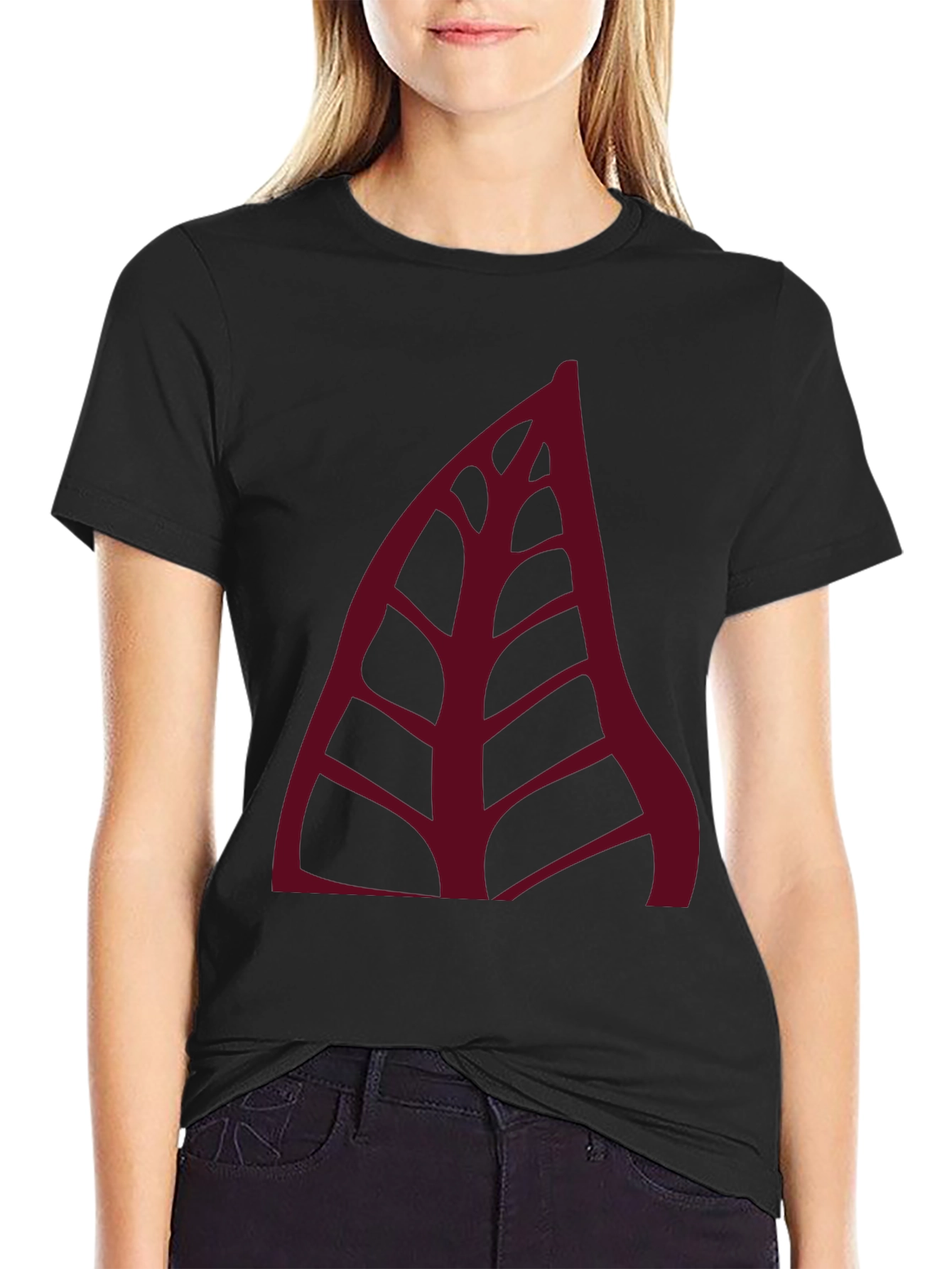 Mens Black T-shirt with Abstract Leaf Design