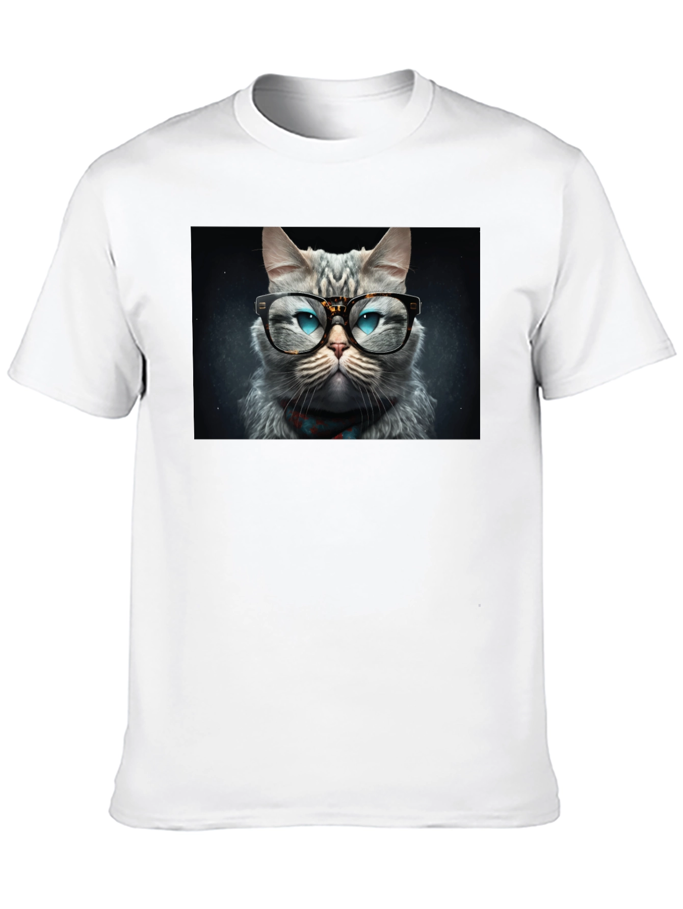 Cat with Glasses Graphic Black T-Shirt