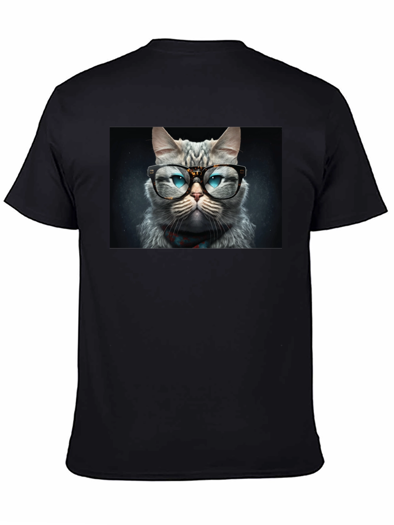 Cat with Glasses Graphic Black T-Shirt