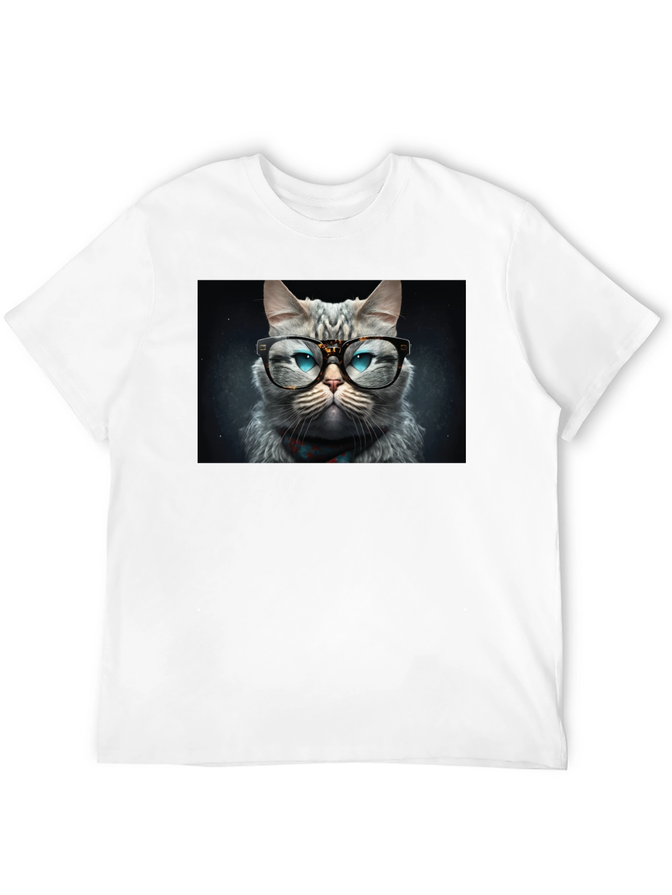 Cat with Glasses Graphic Black T-Shirt