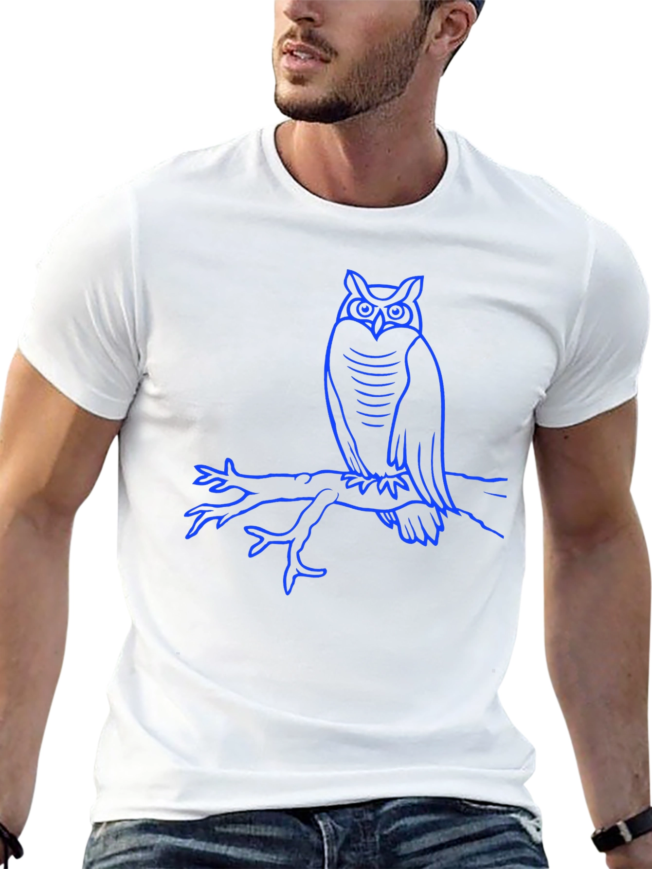 Owl on Branch Graphic Tee - Mens Black T-Shirt