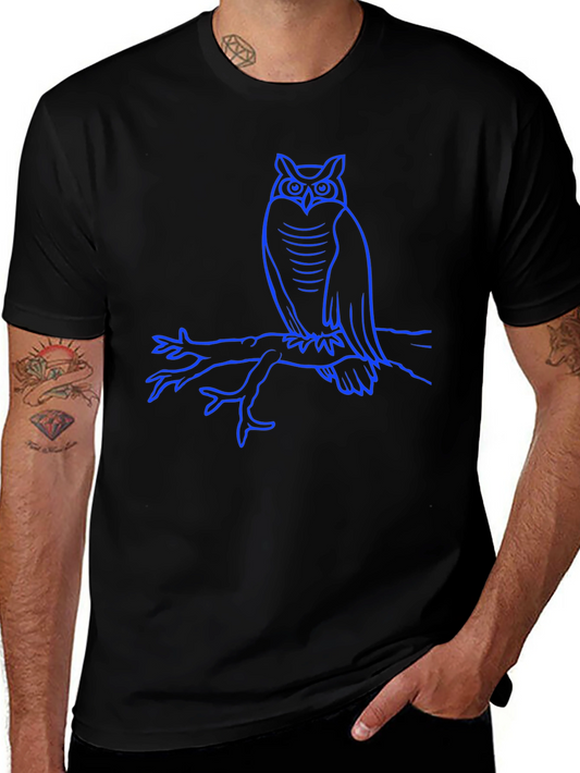 Owl on Branch Graphic Tee - Mens Black T-Shirt