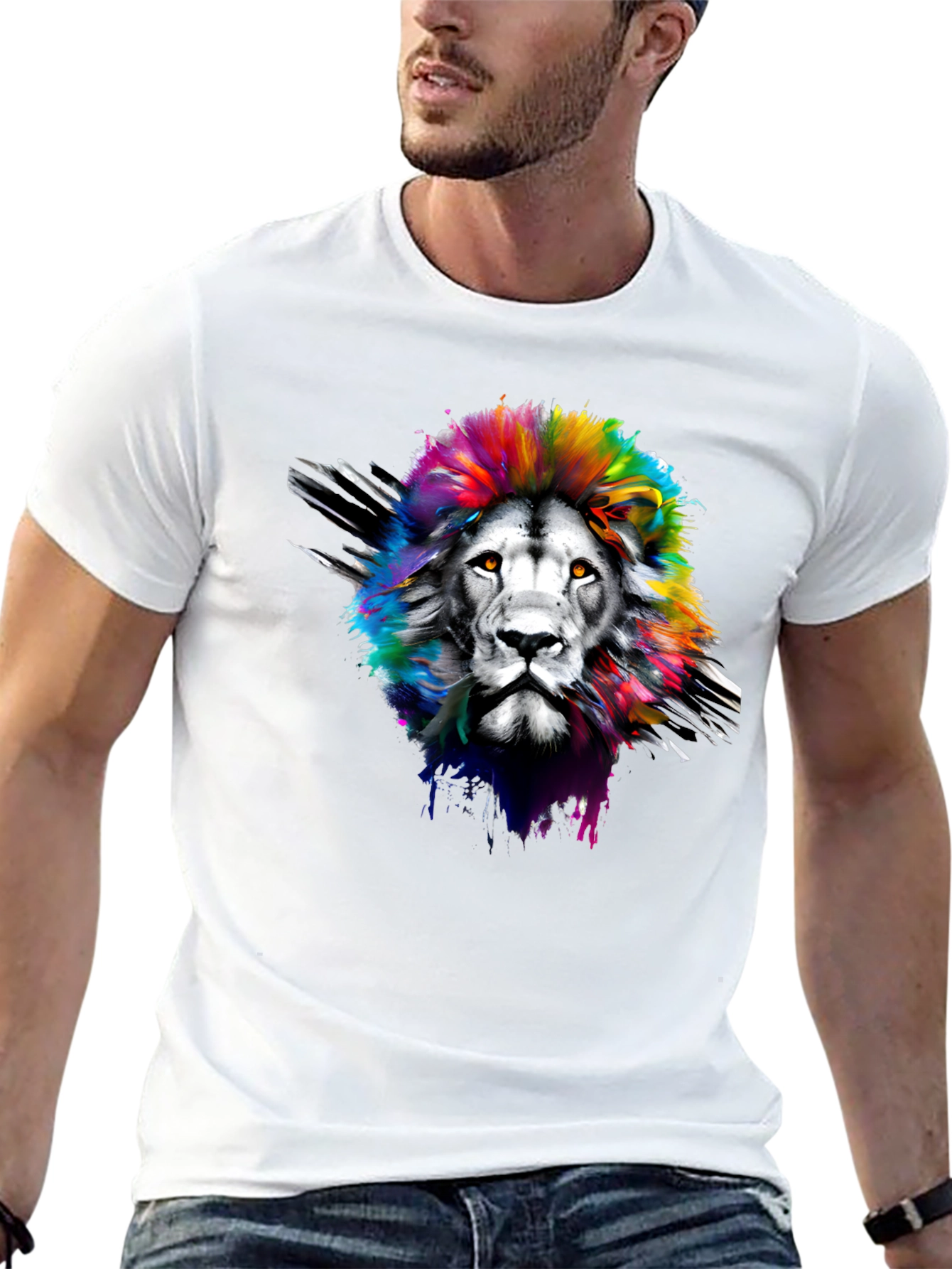 Rainbow Lion Graphic Tee - Mens Black T-Shirt