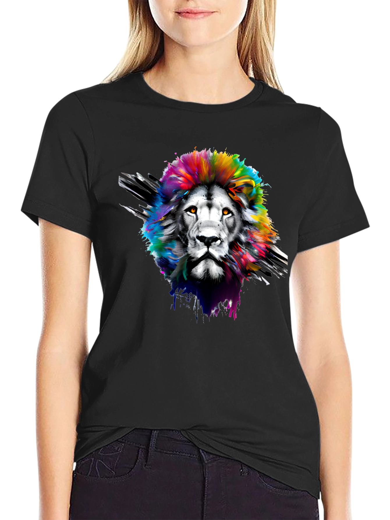 Rainbow Lion Graphic Tee - Mens Black T-Shirt