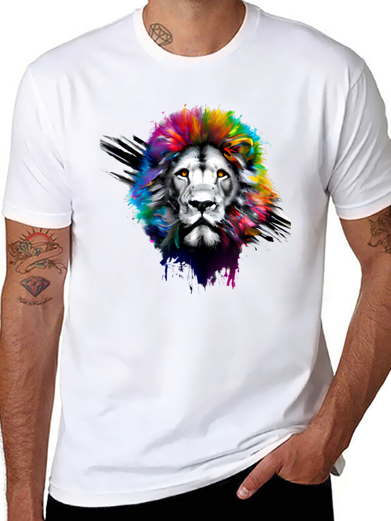 Rainbow Lion Graphic Tee - Mens Black T-Shirt