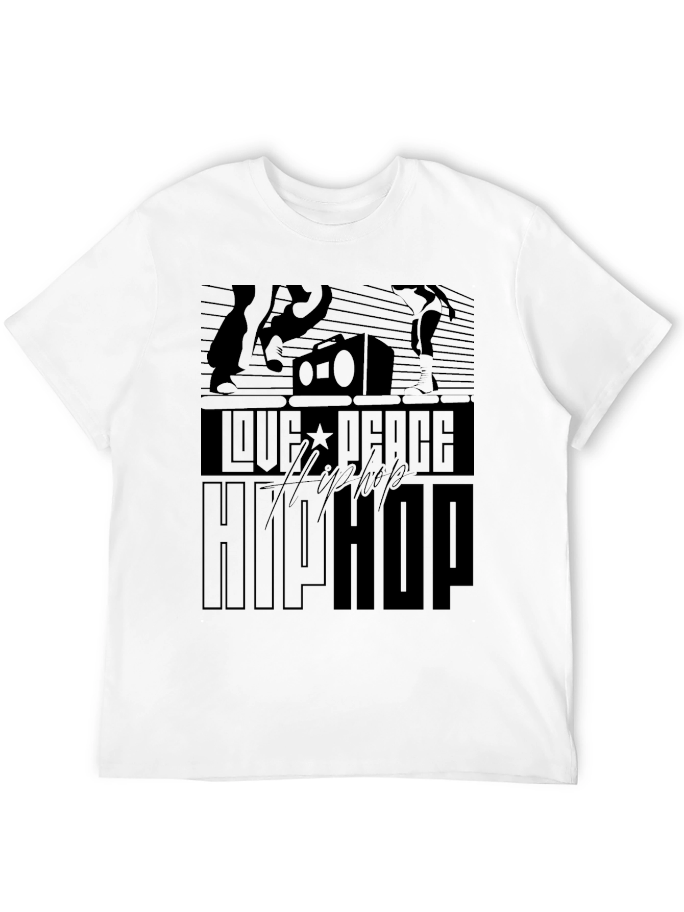 Love Peace Hip Hop Black Graphic T-Shirt