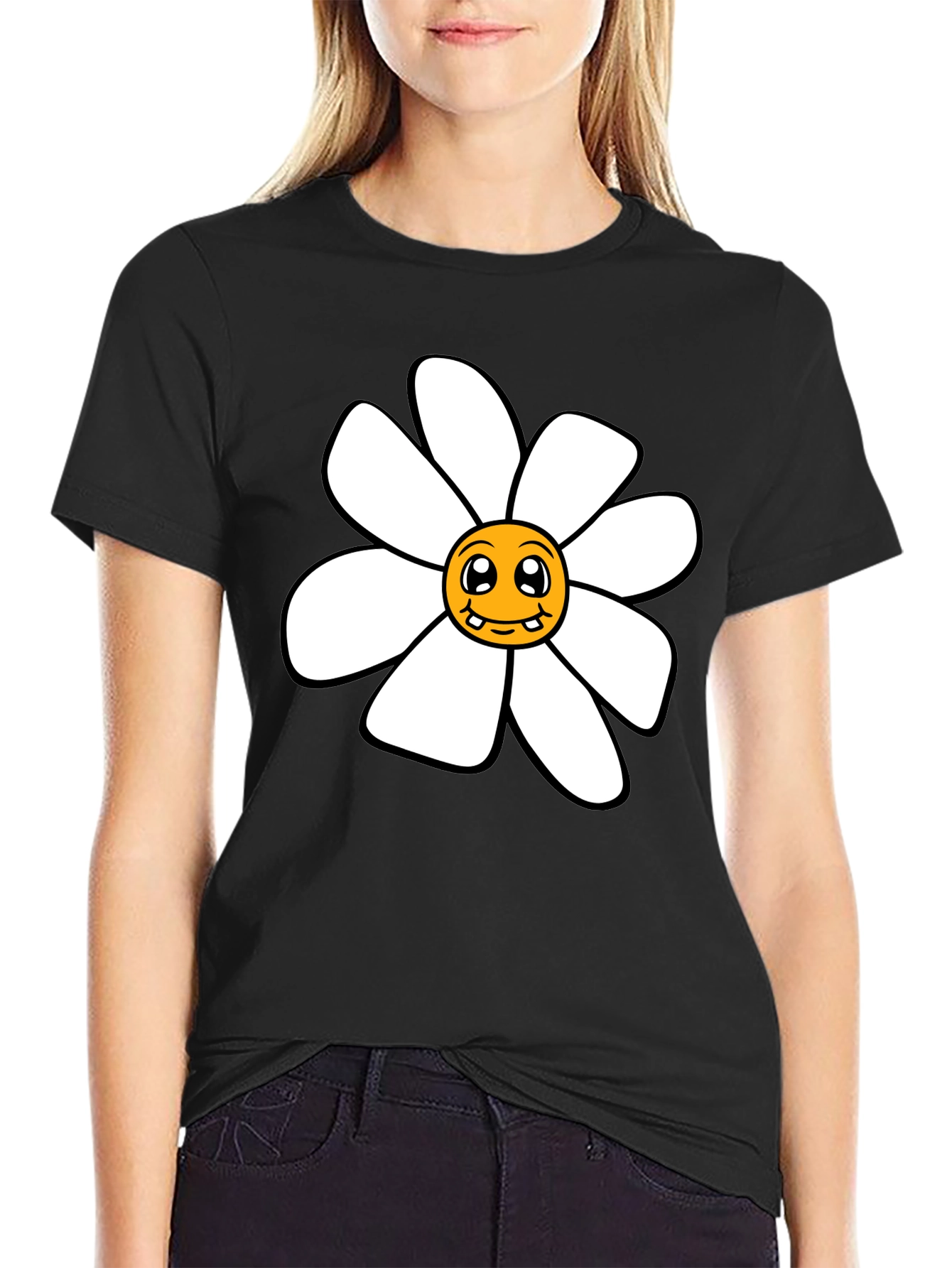 Funky Daisy Graphic Black T-Shirt