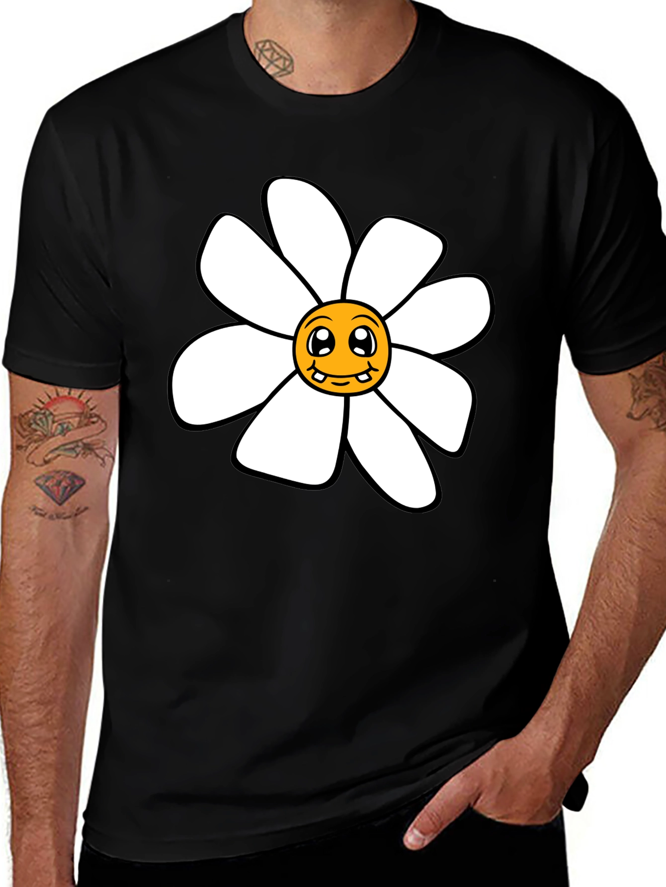 Funky Daisy Graphic Black T-Shirt