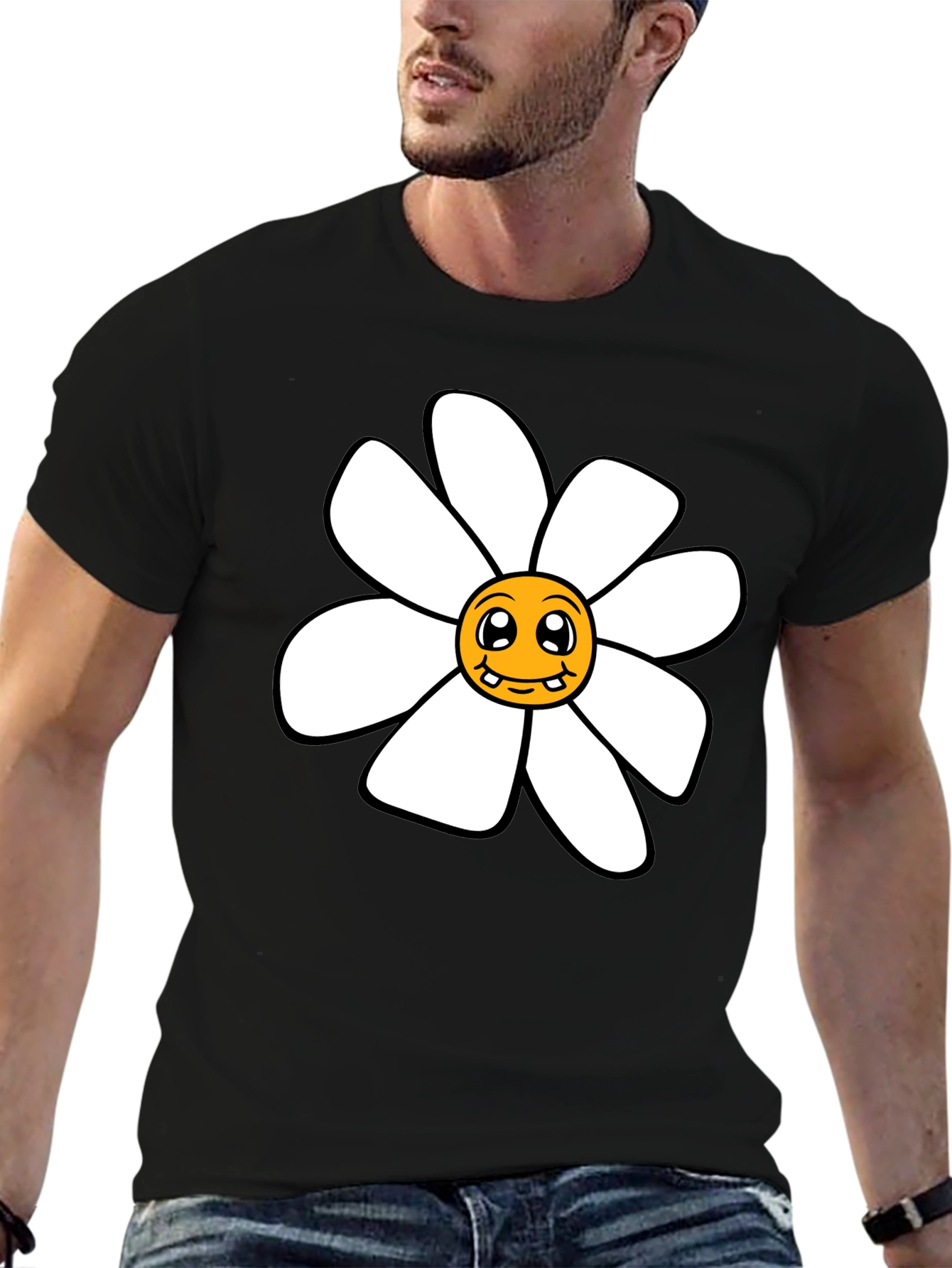 Funky Daisy Graphic Black T-Shirt