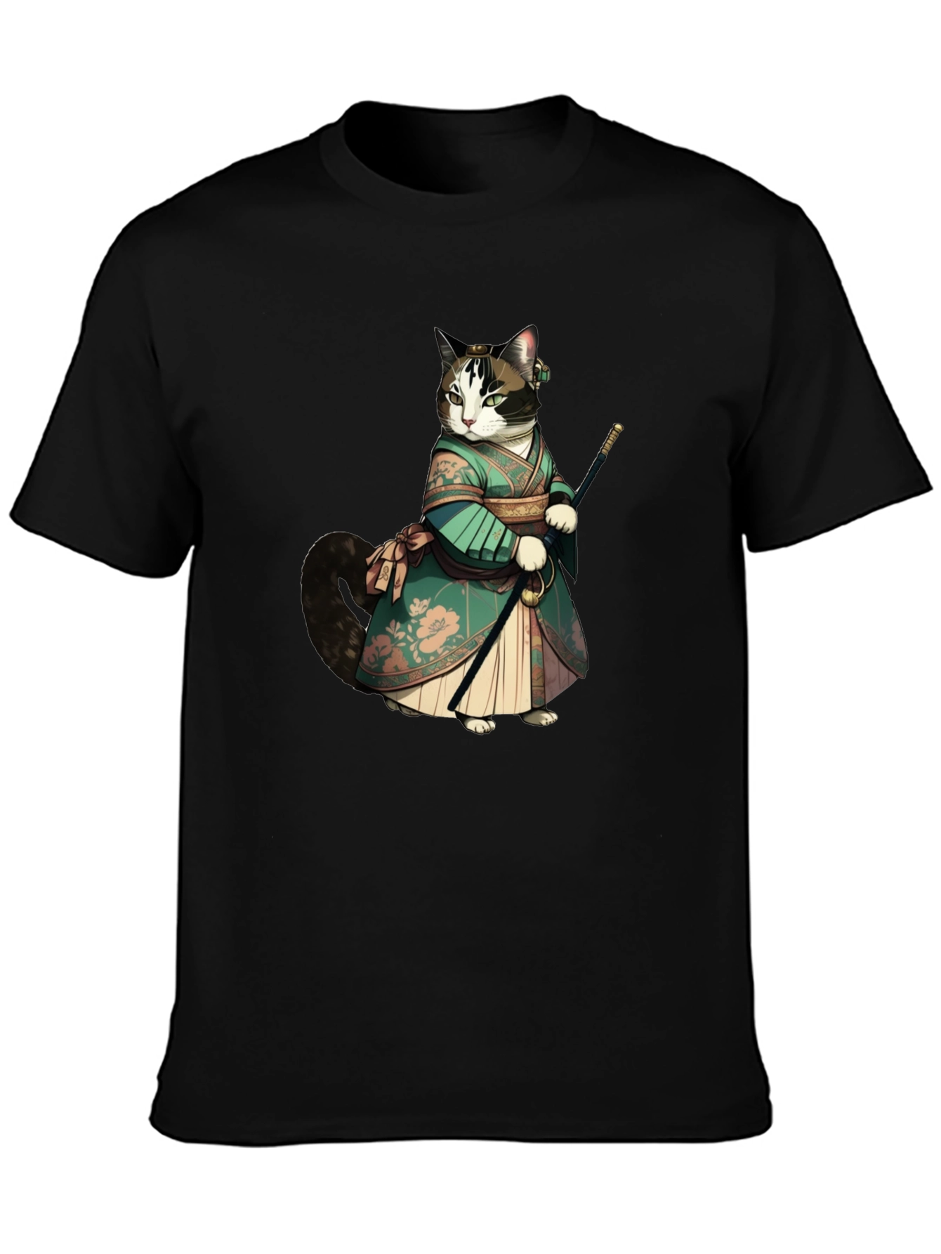 Samurai Cat Graphic Tee - Unique Anime Style
