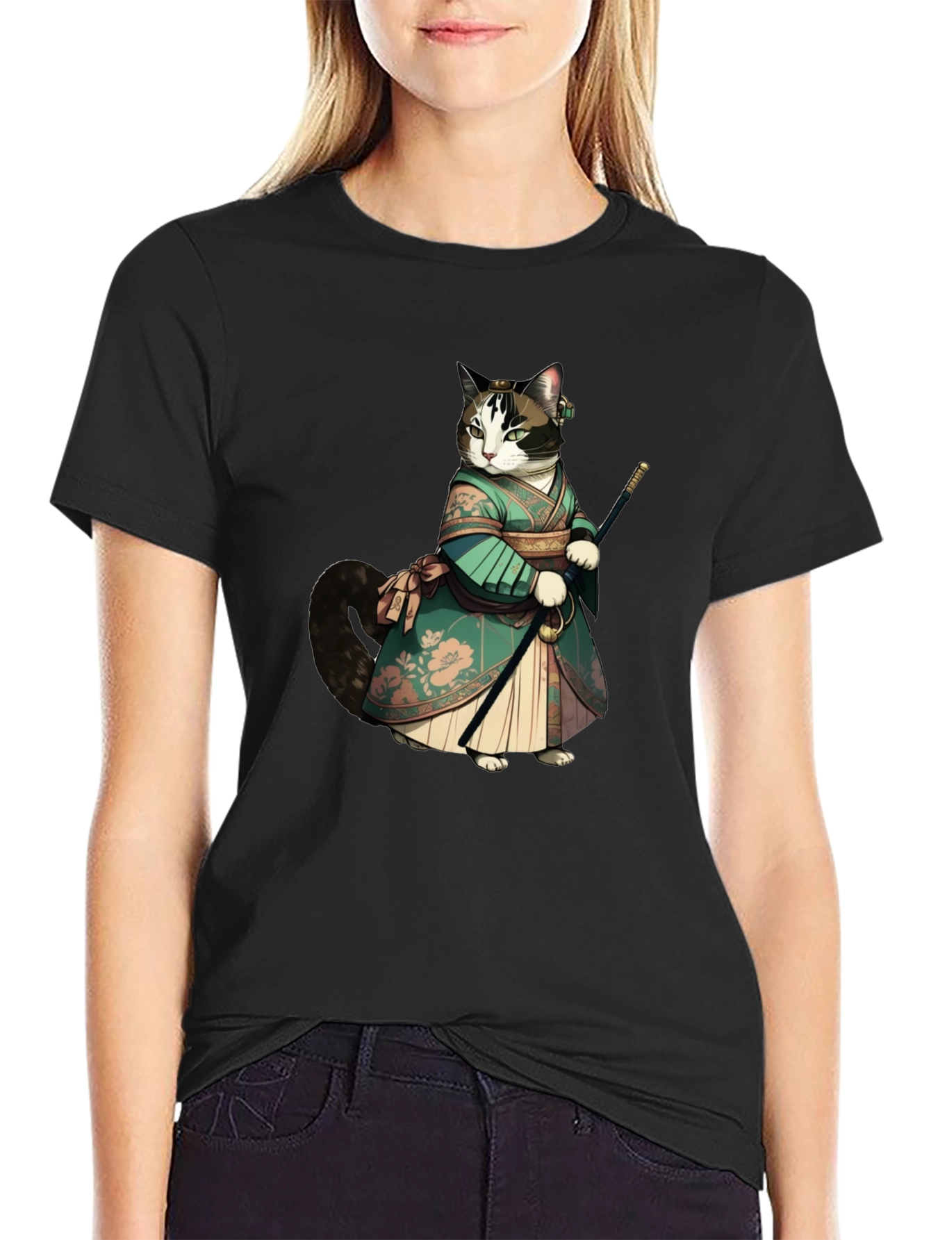 Samurai Cat Graphic Tee - Unique Anime Style