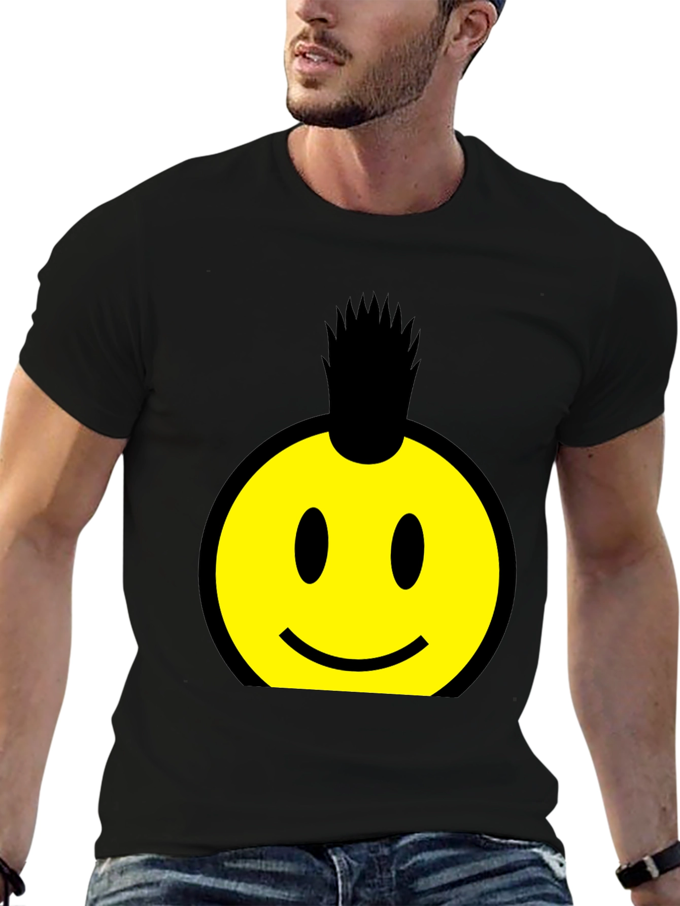 Smiley Face Punk Rock T-Shirt - Black Cotton Tee