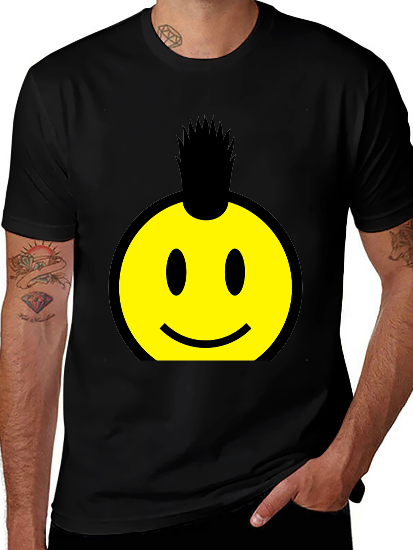 Smiley Face Punk Rock T-Shirt - Black Cotton Tee