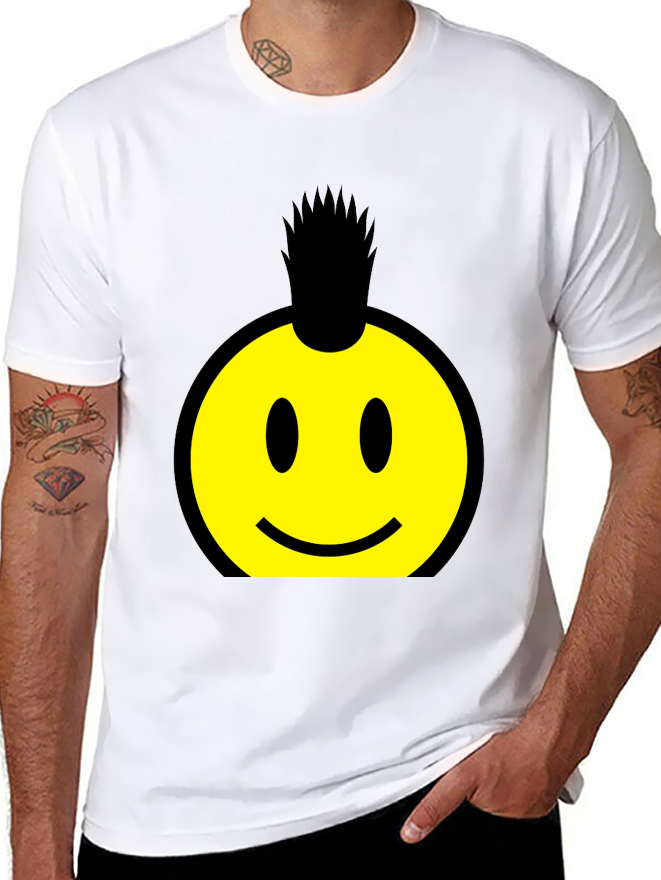 Smiley Face Punk Rock T-Shirt - Black Cotton Tee