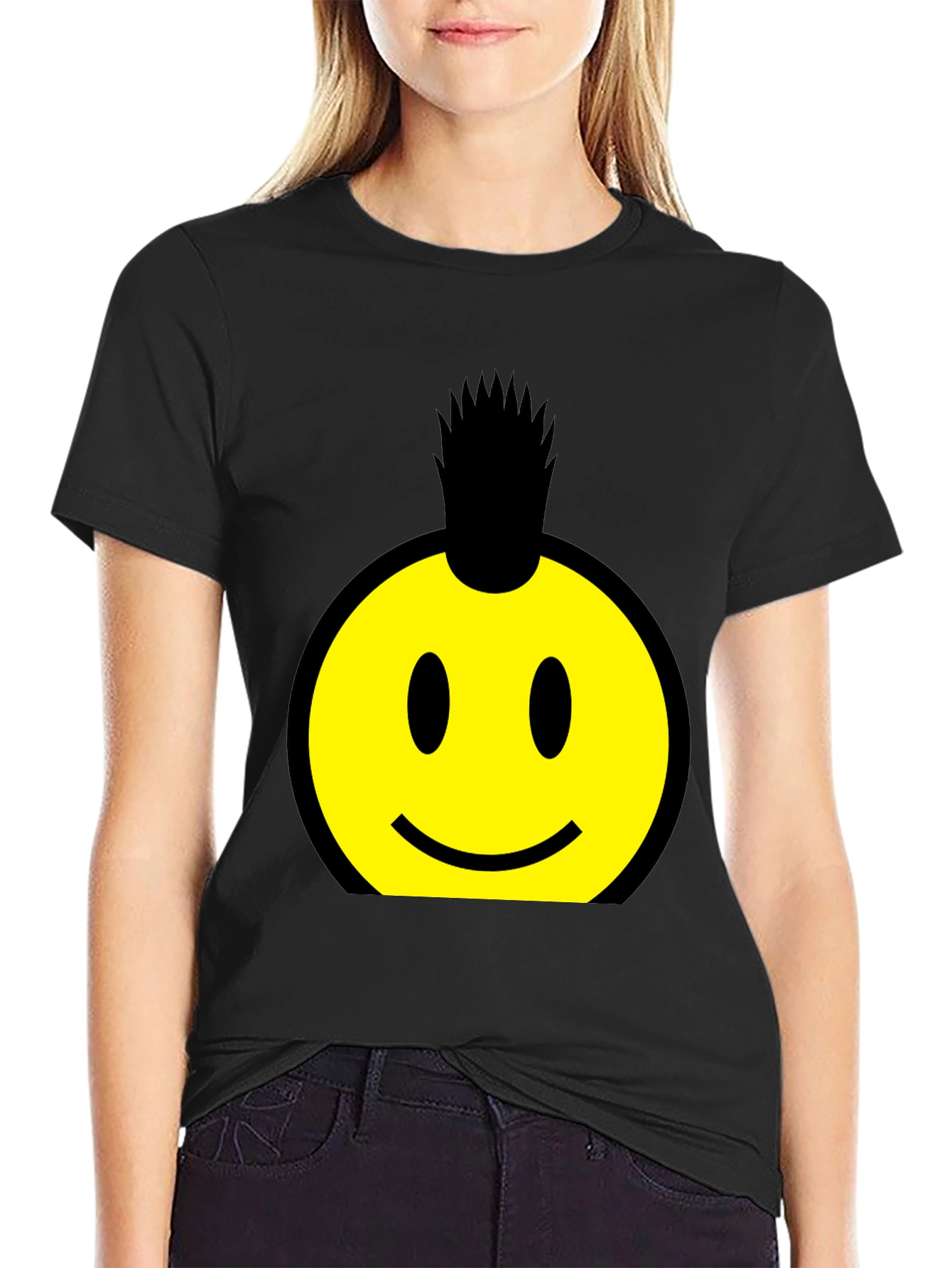 Smiley Face Punk Rock T-Shirt - Black Cotton Tee