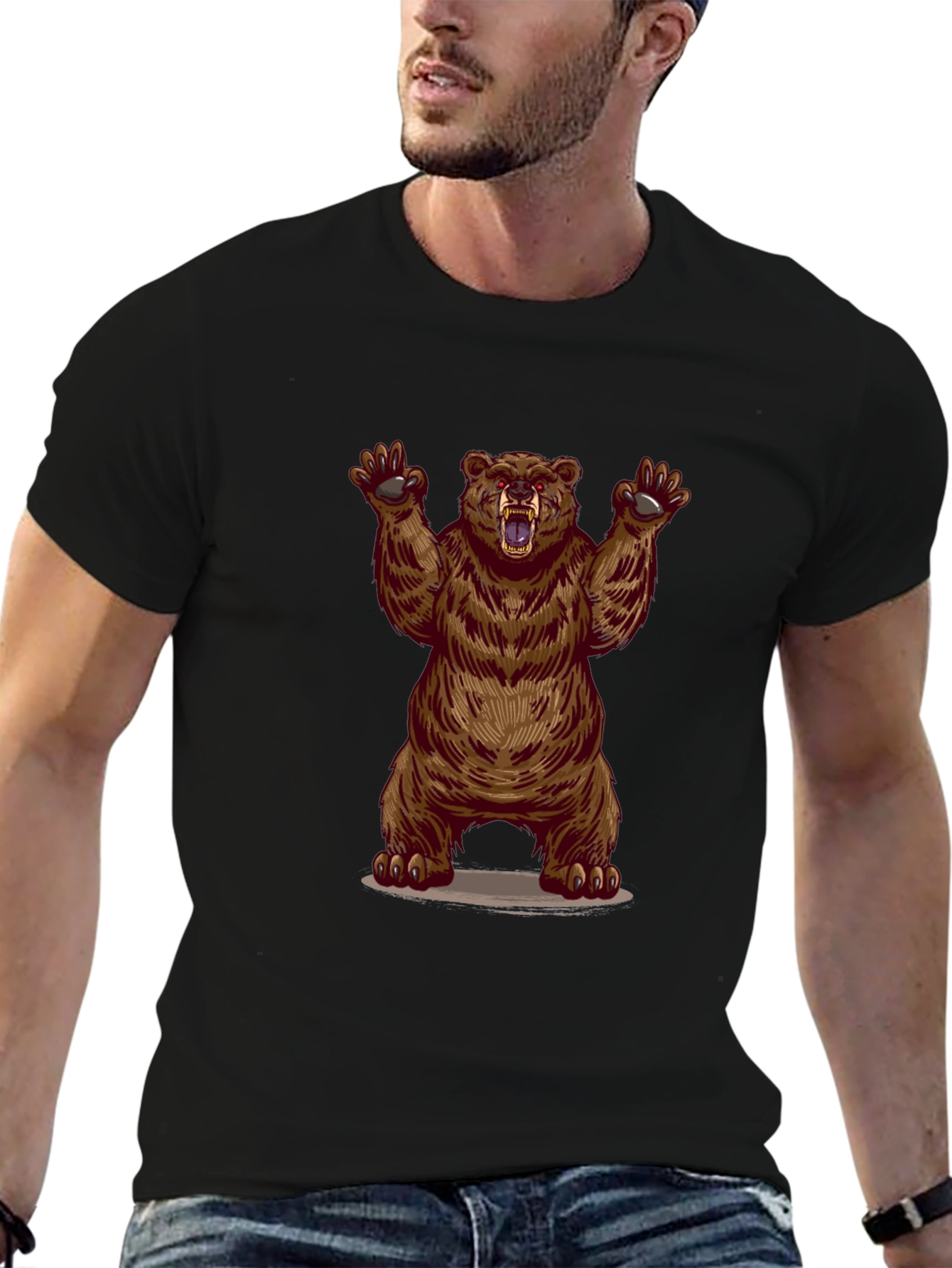 Bear Graphic Black T-Shirt - Animal Tee