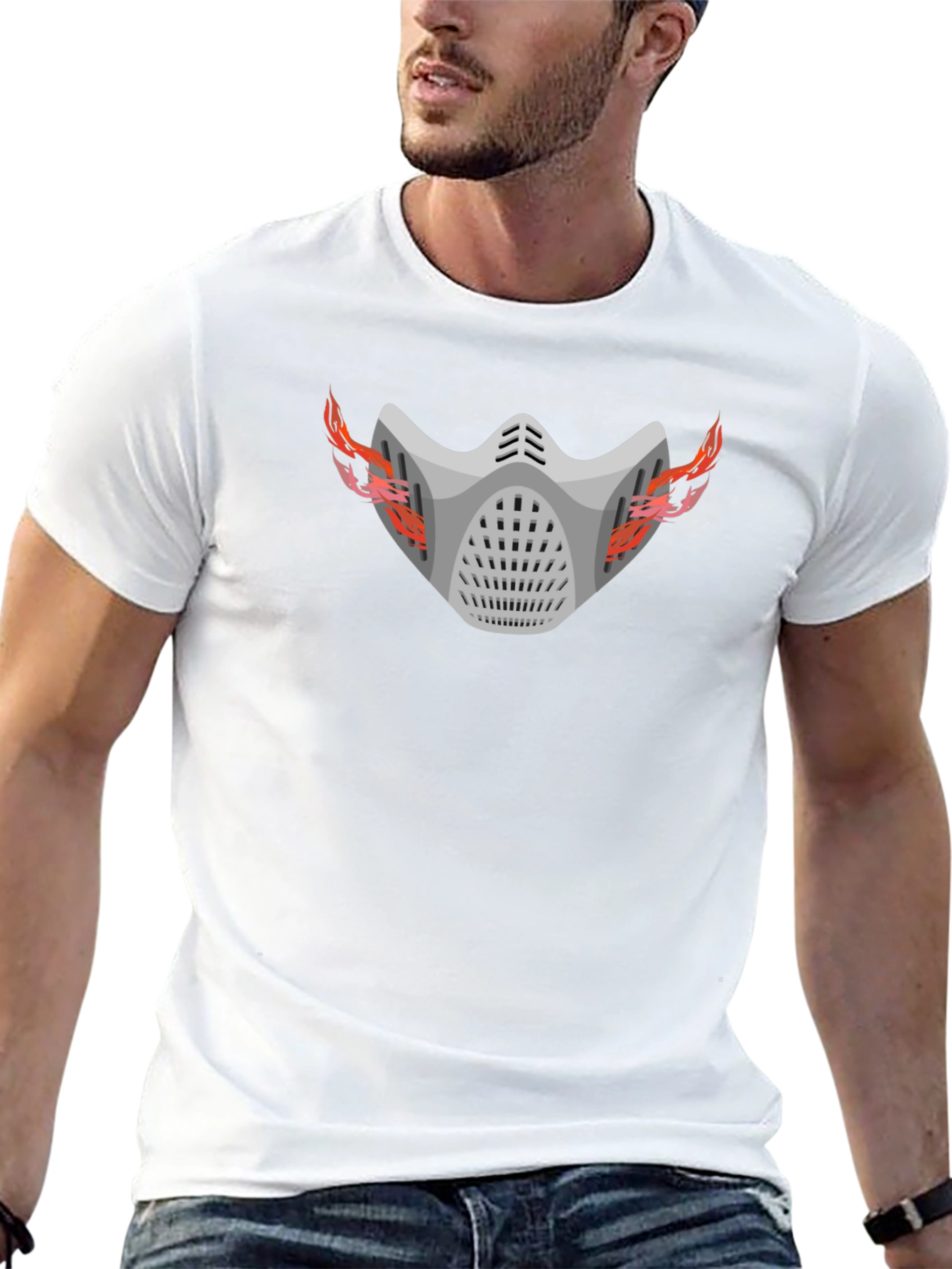 Masked Flames Graphic Black T-Shirt