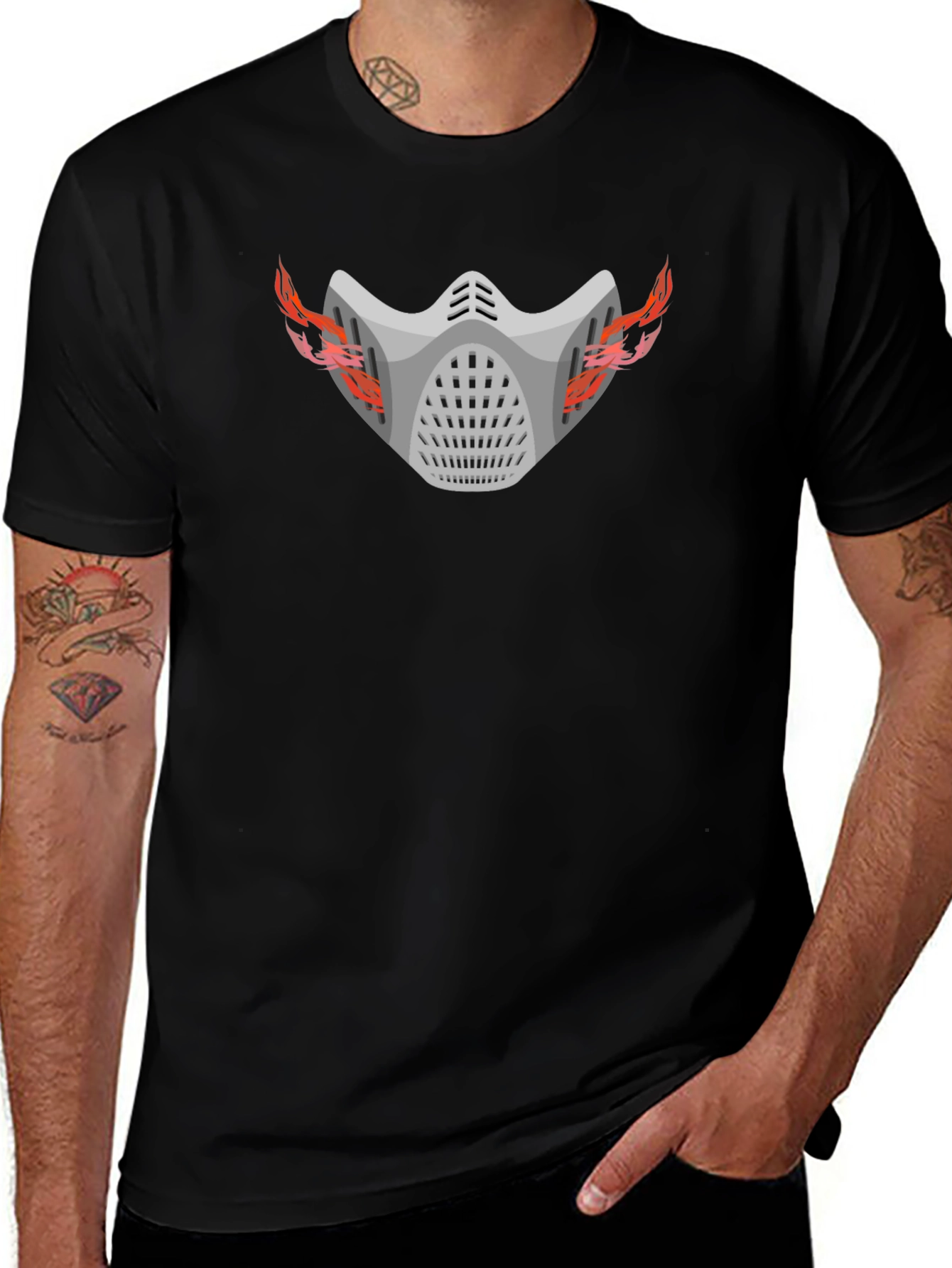 Masked Flames Graphic Black T-Shirt