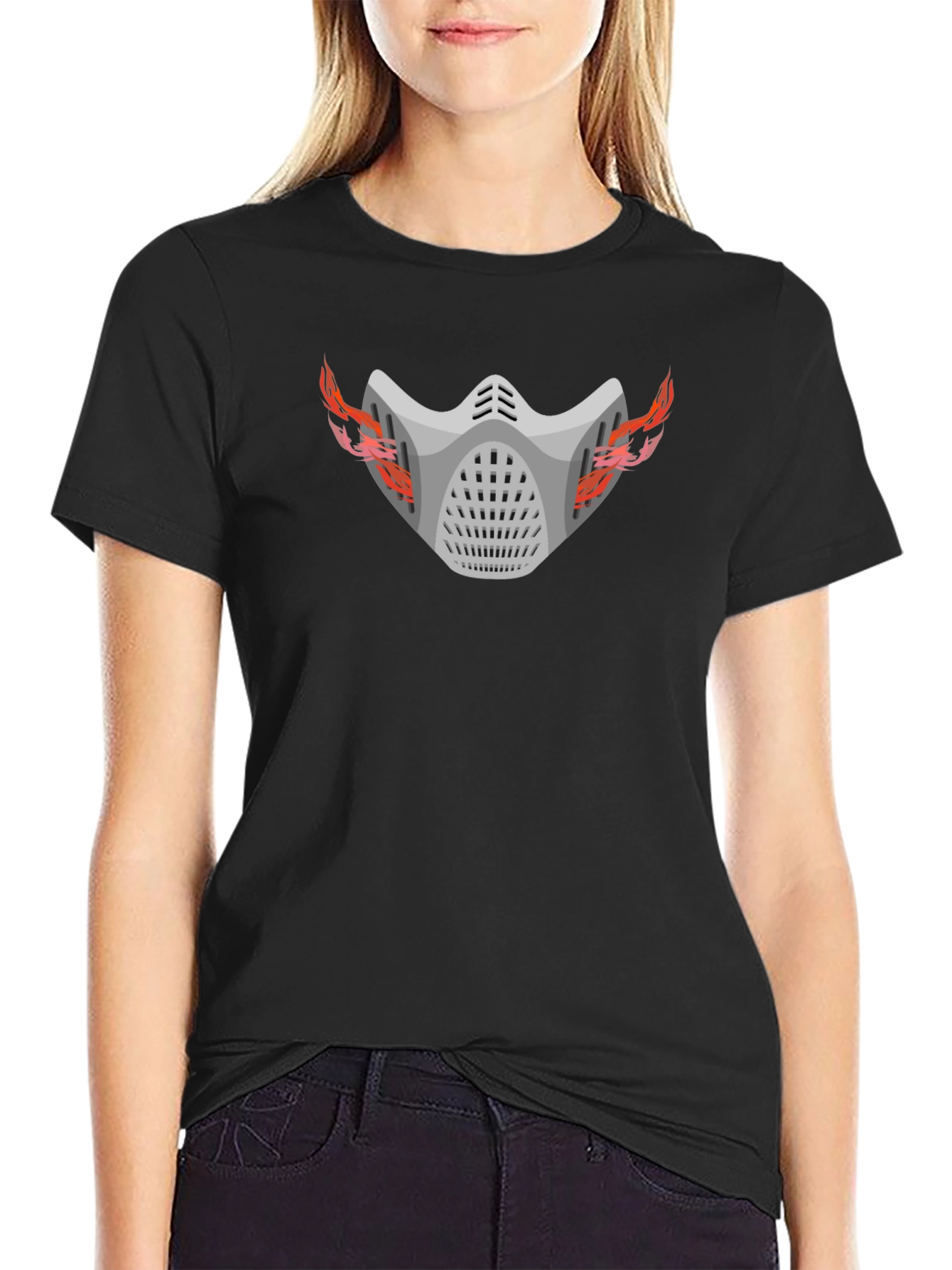 Masked Flames Graphic Black T-Shirt
