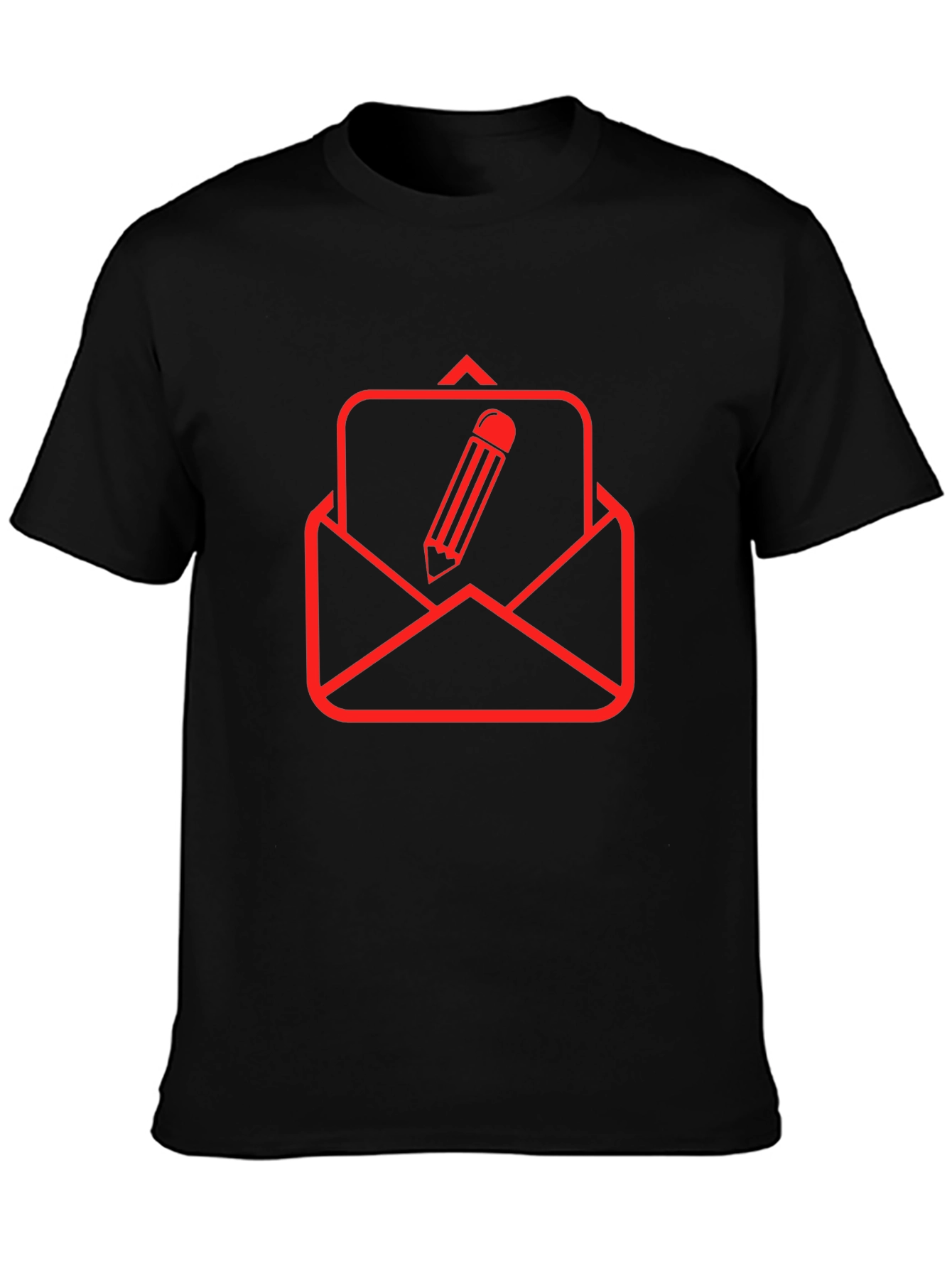 Black T-Shirt with Red Email & Pencil Graphic