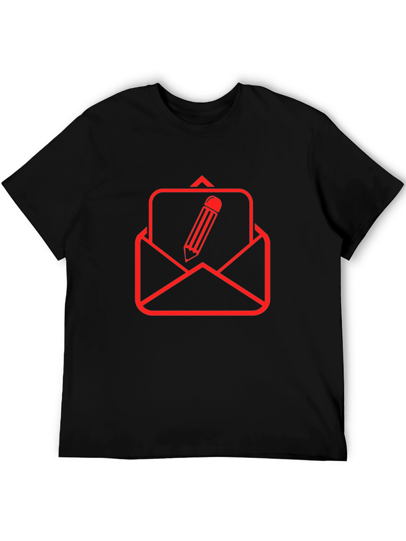 Black T-Shirt with Red Email & Pencil Graphic