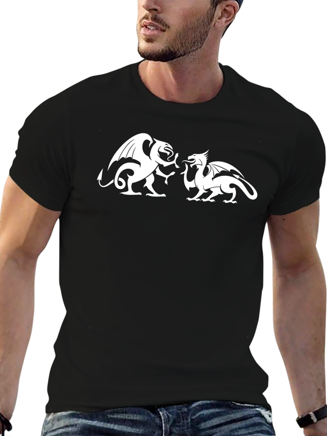 Dragon Duel Graphic Tee - Black Cotton Shirt