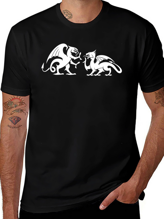 Dragon Duel Graphic Tee - Black Cotton Shirt