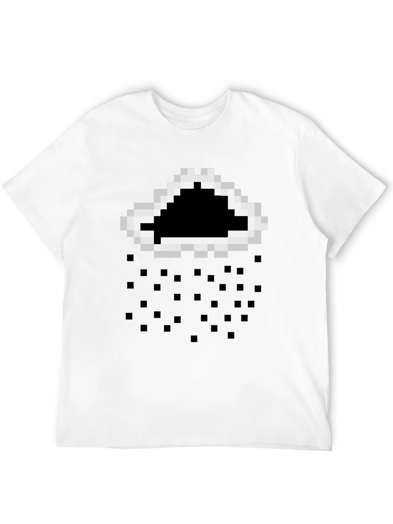 Pixelated Cloud Rain T-Shirt - Black
