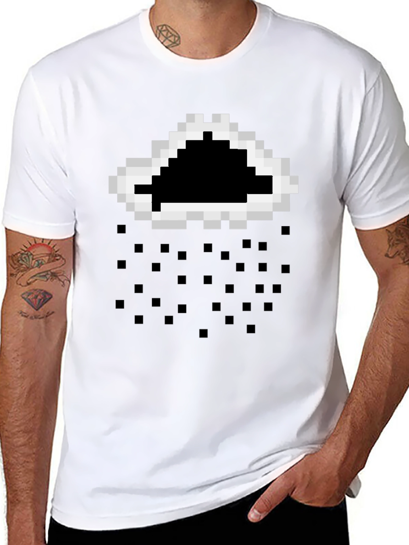 Pixelated Cloud Rain T-Shirt - Black