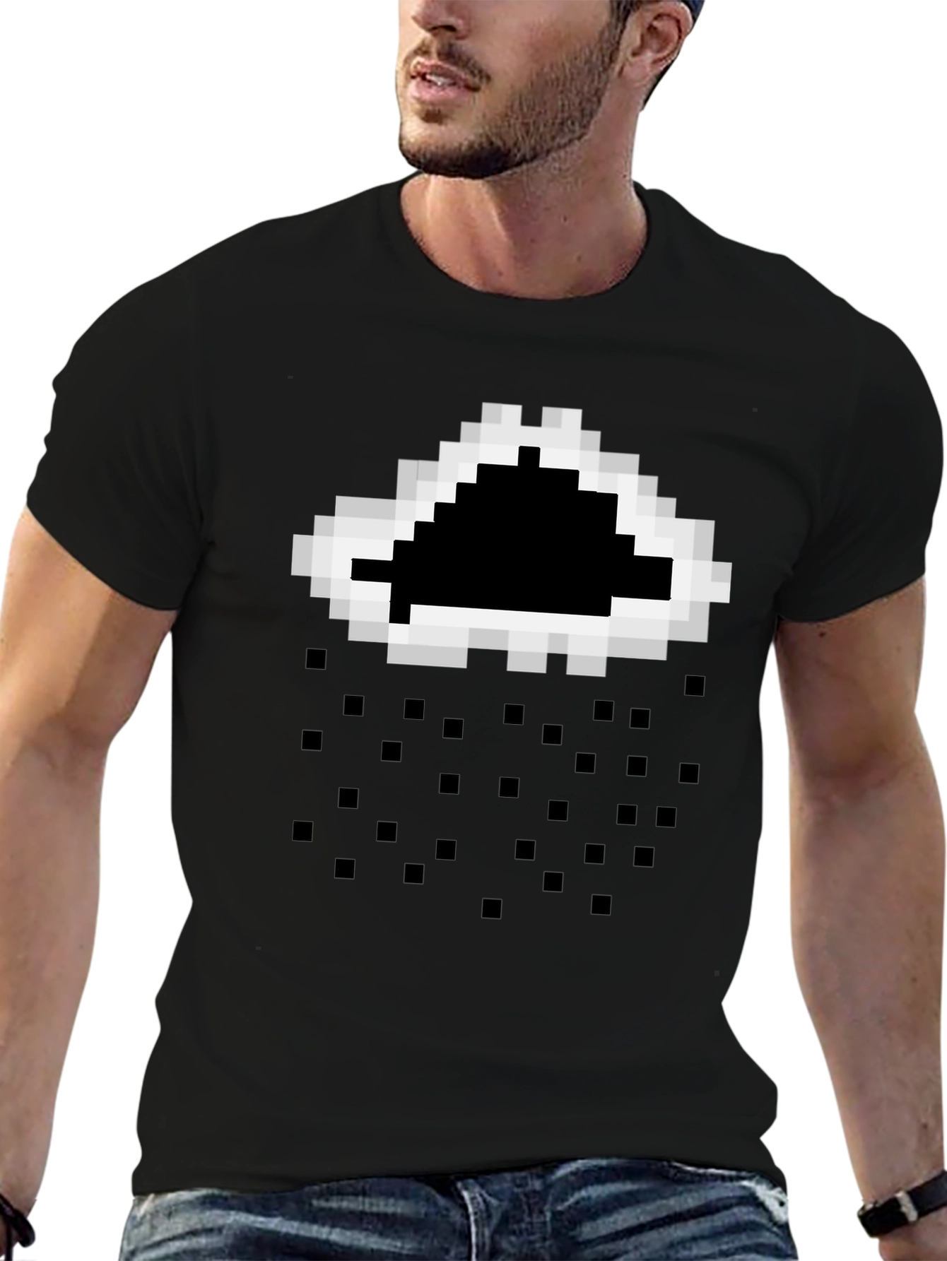 Pixelated Cloud Rain T-Shirt - Black