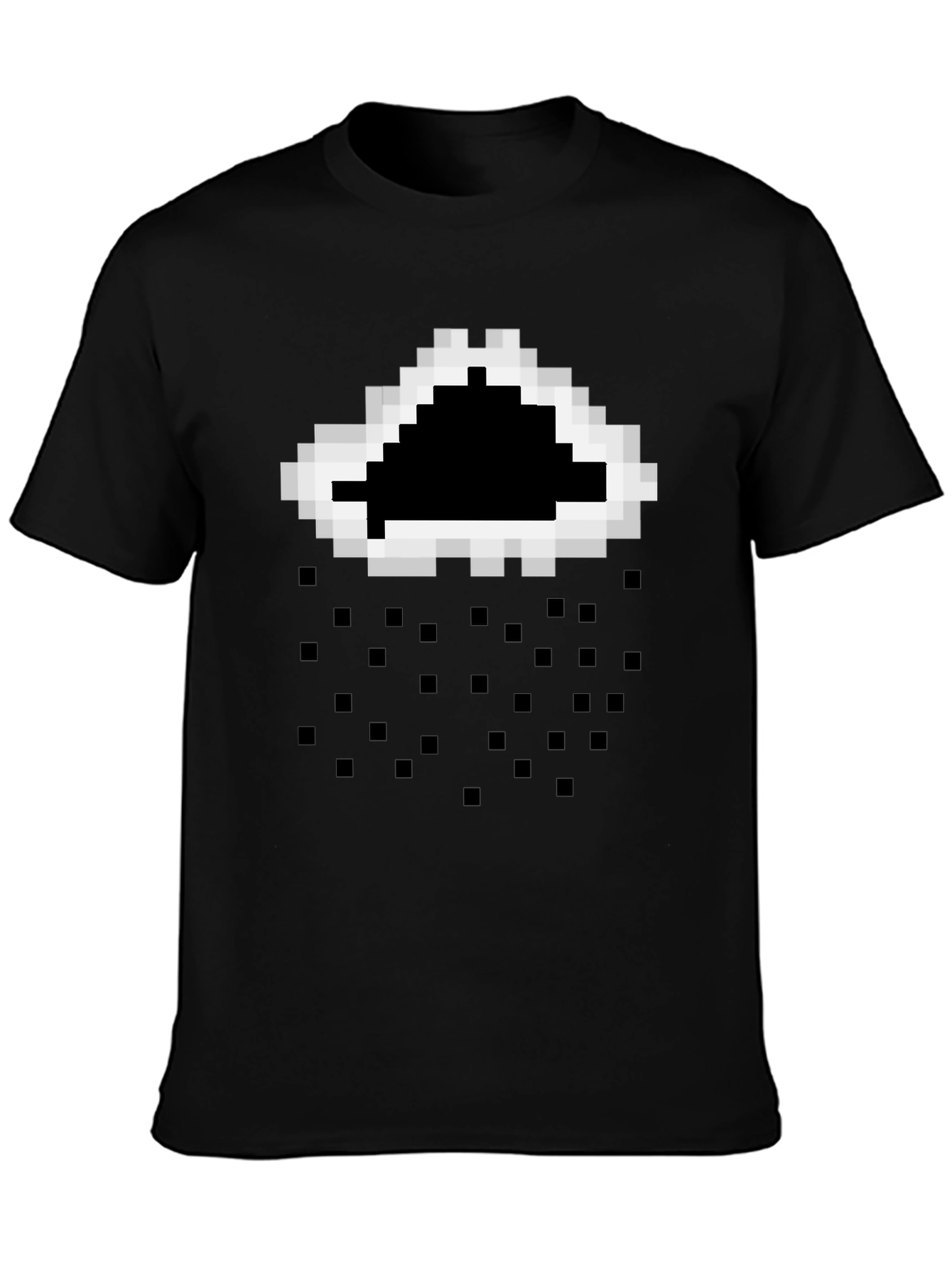 Pixelated Cloud Rain T-Shirt - Black