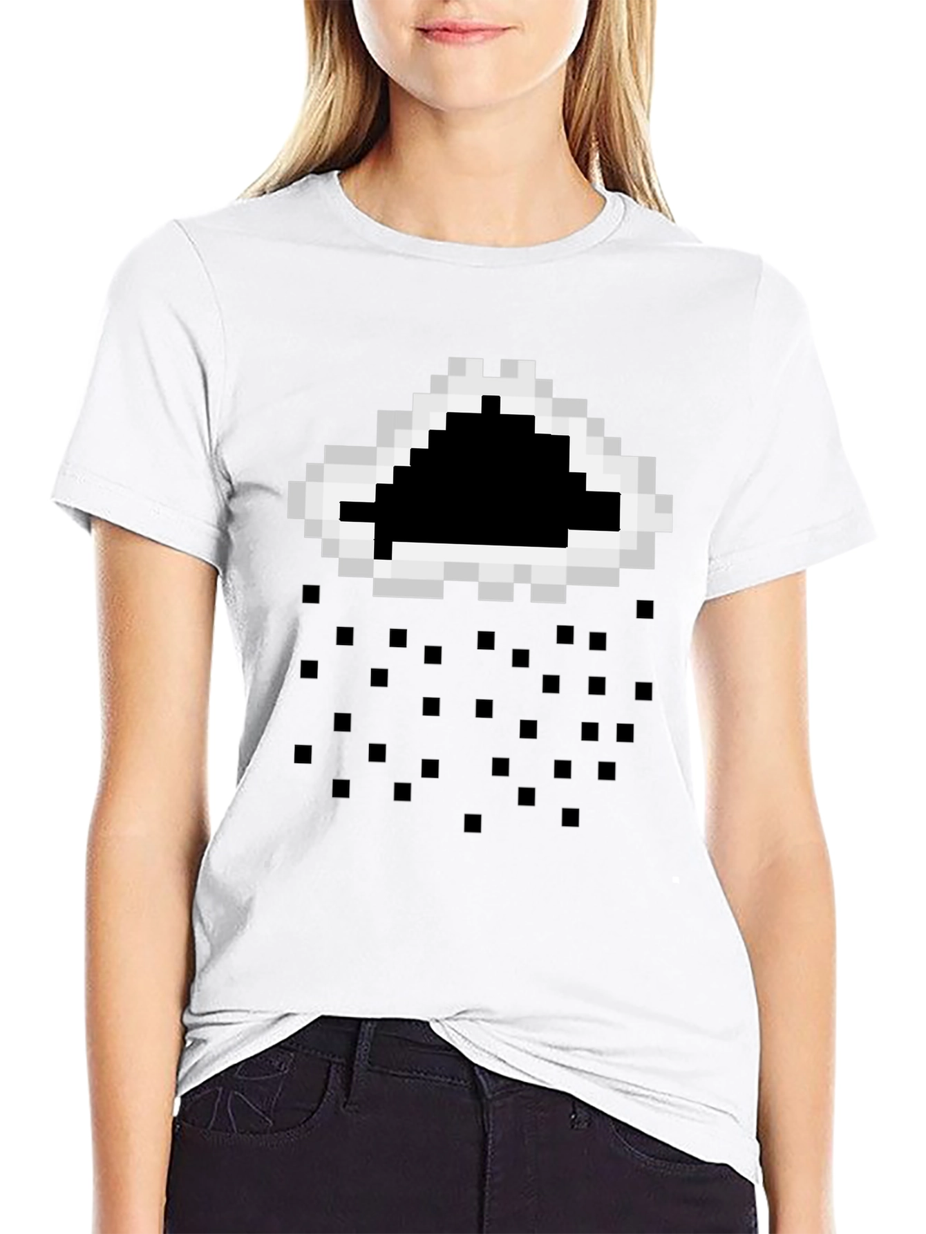 Pixelated Cloud Rain T-Shirt - Black
